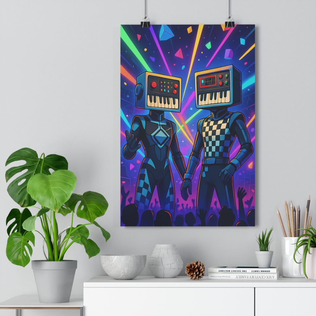 Poster décoratif rétrofuturiste coloré multicolore dynamique joyeux salon chambre bureau vibrant unique tendance qualité