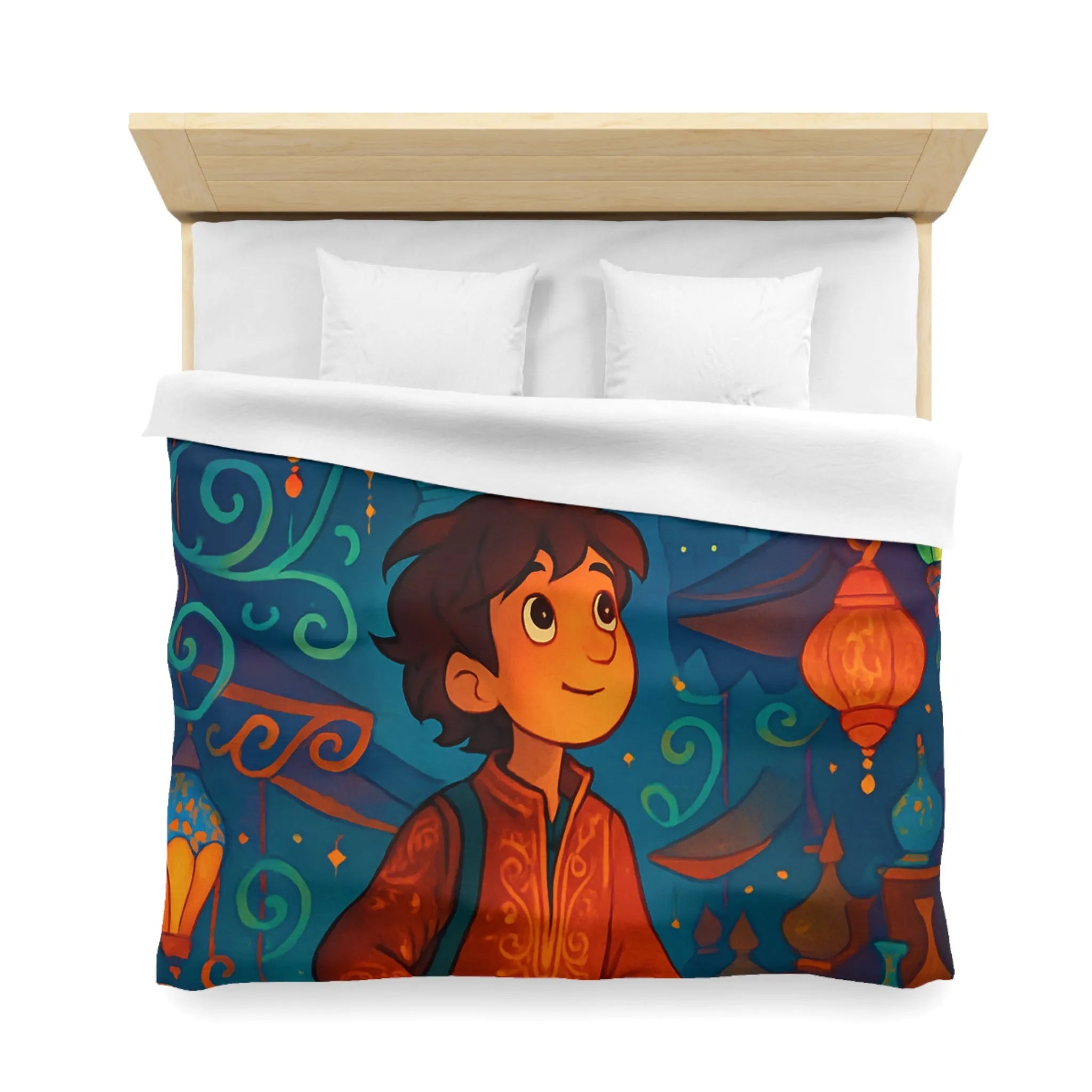 Housse de Couette Enfant : Aventure Nocturne avec Lanternes et Palais Mystiques