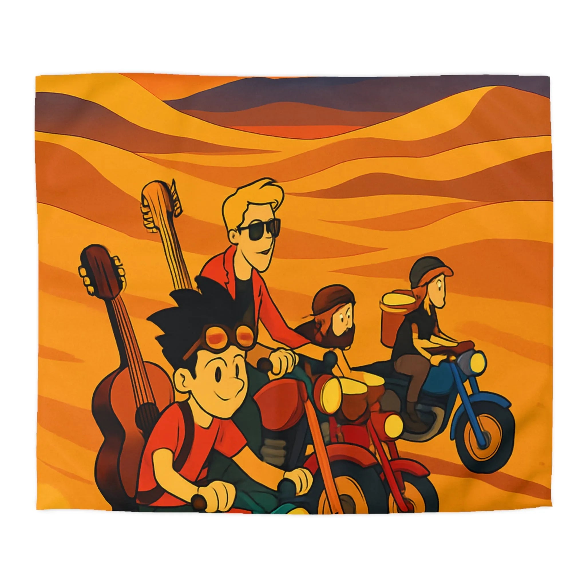 Housse de couette avec aventuriers à moto dans désert vibrant pour chambre unique