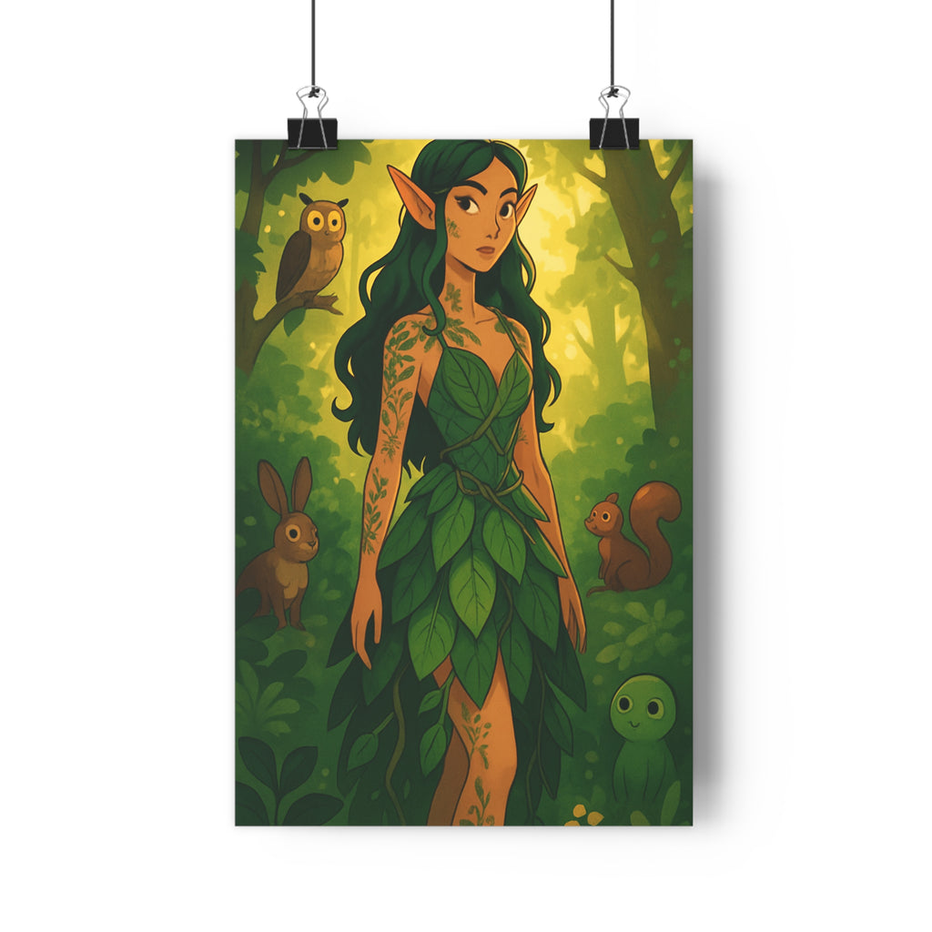 Poster décoratif féerique vert jaune nature mystique cartoon chambre salon féminin créatures magique forêt