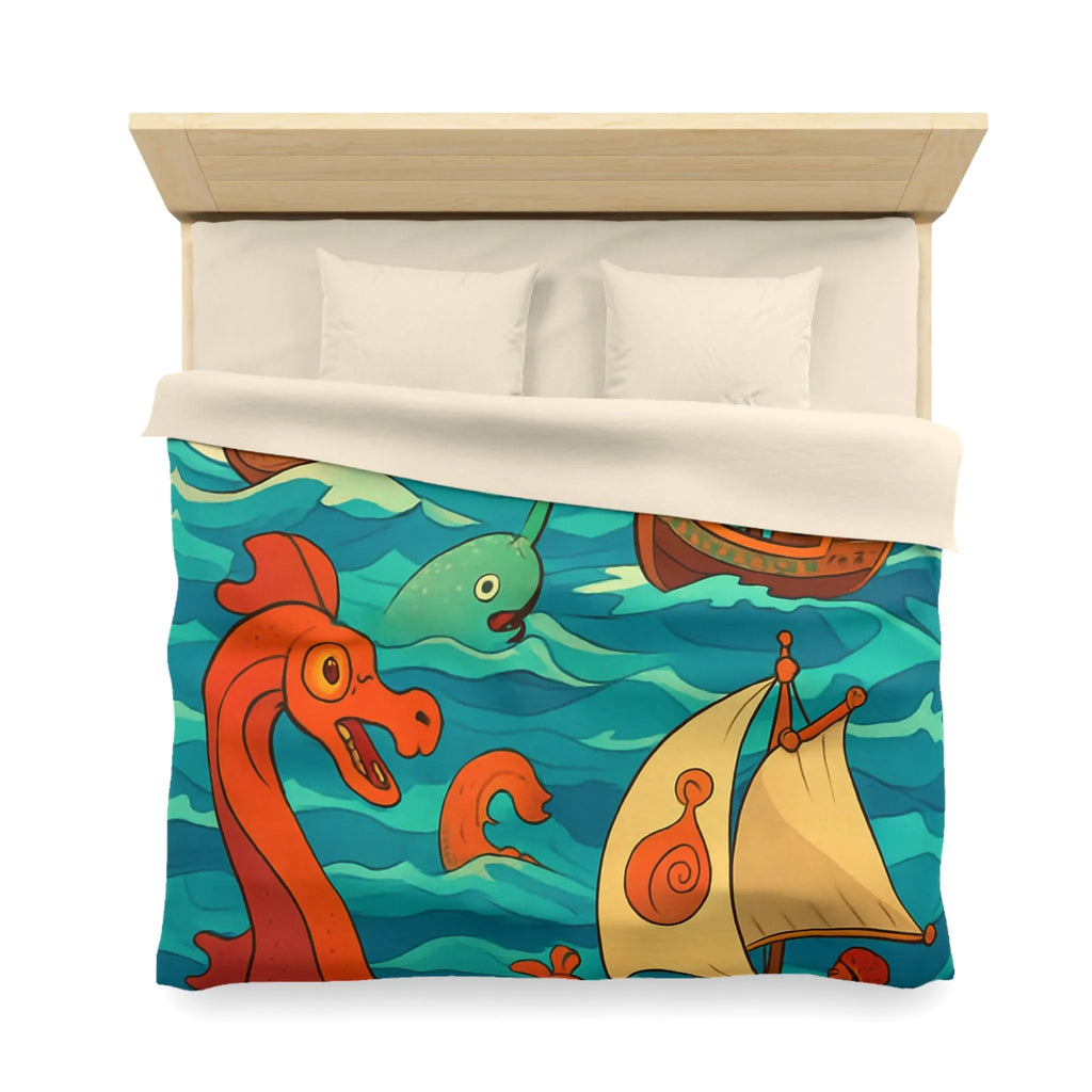 Housse de Couette Colorée avec Bateaux et Créatures Maritimes dans Stil Nautique Fantasy