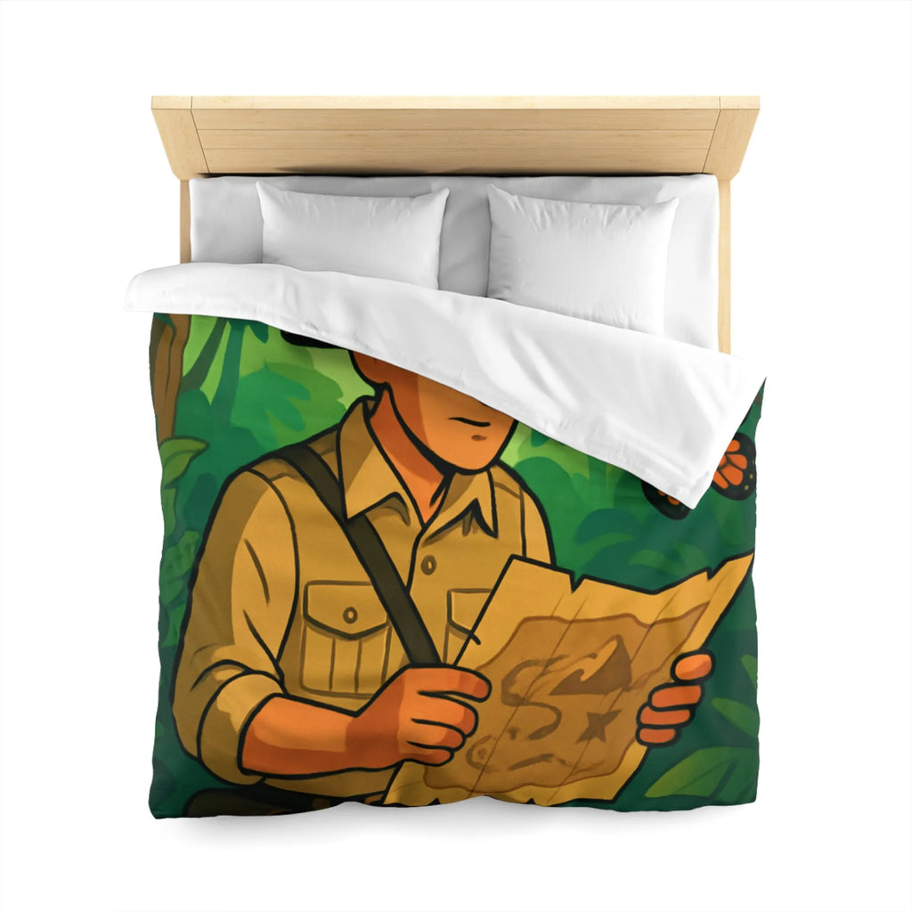 Housse de couette avec explorateur dans la jungle et papillons exotiques colorés