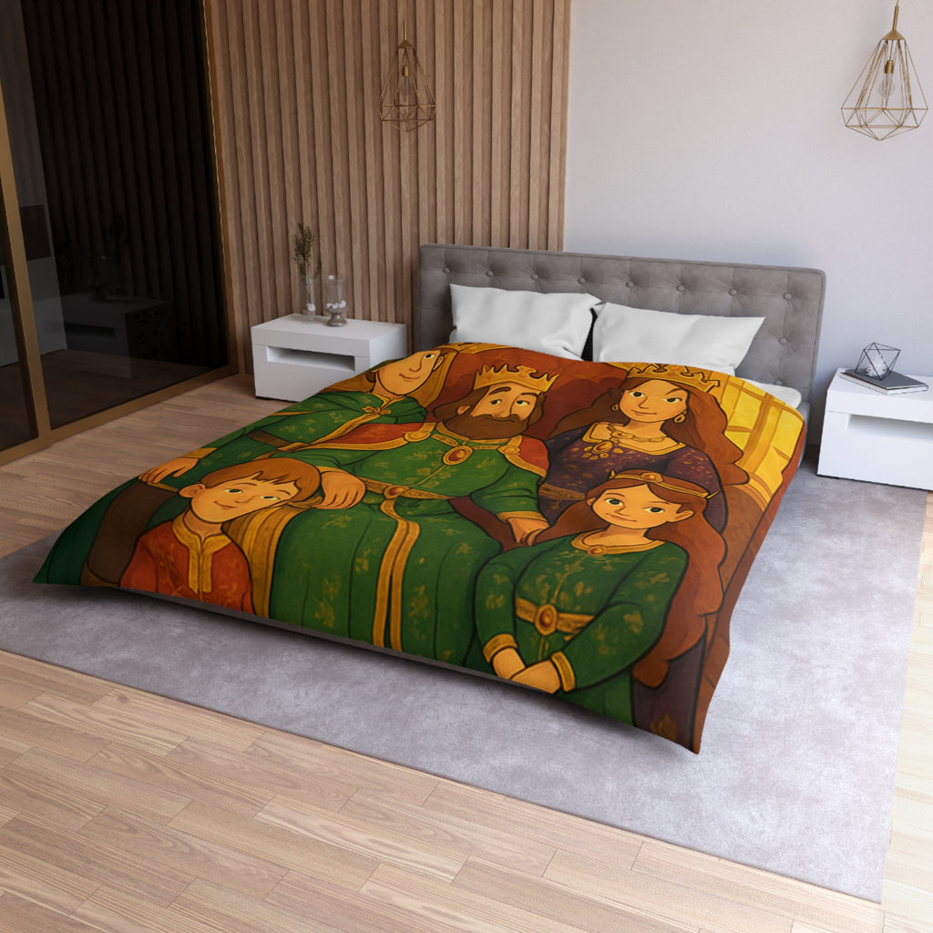 Housse de couette royale médiévale avec motif famille de nobles sur fond chaleureux