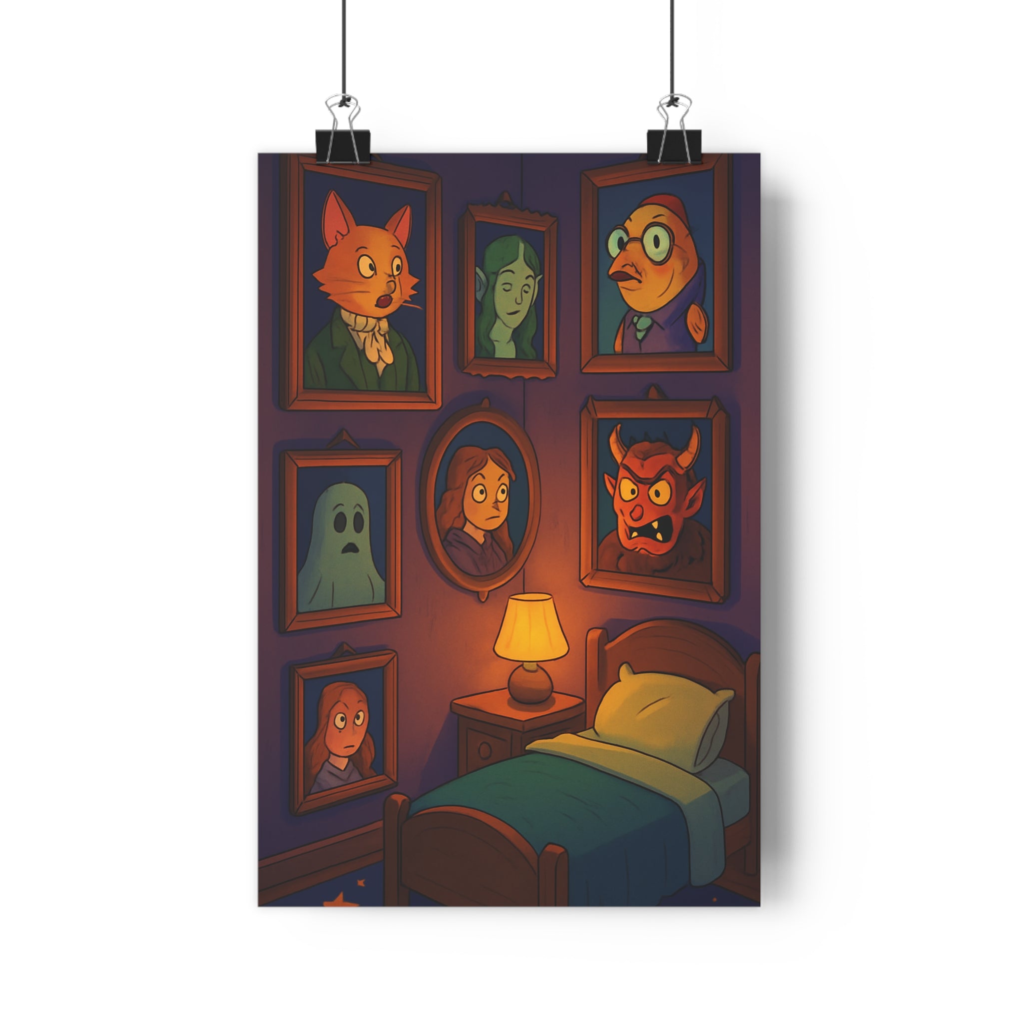 Poster décoratif dessin animé bleu orange mystique fantaisie salon chambre enfant encadré unique qualité