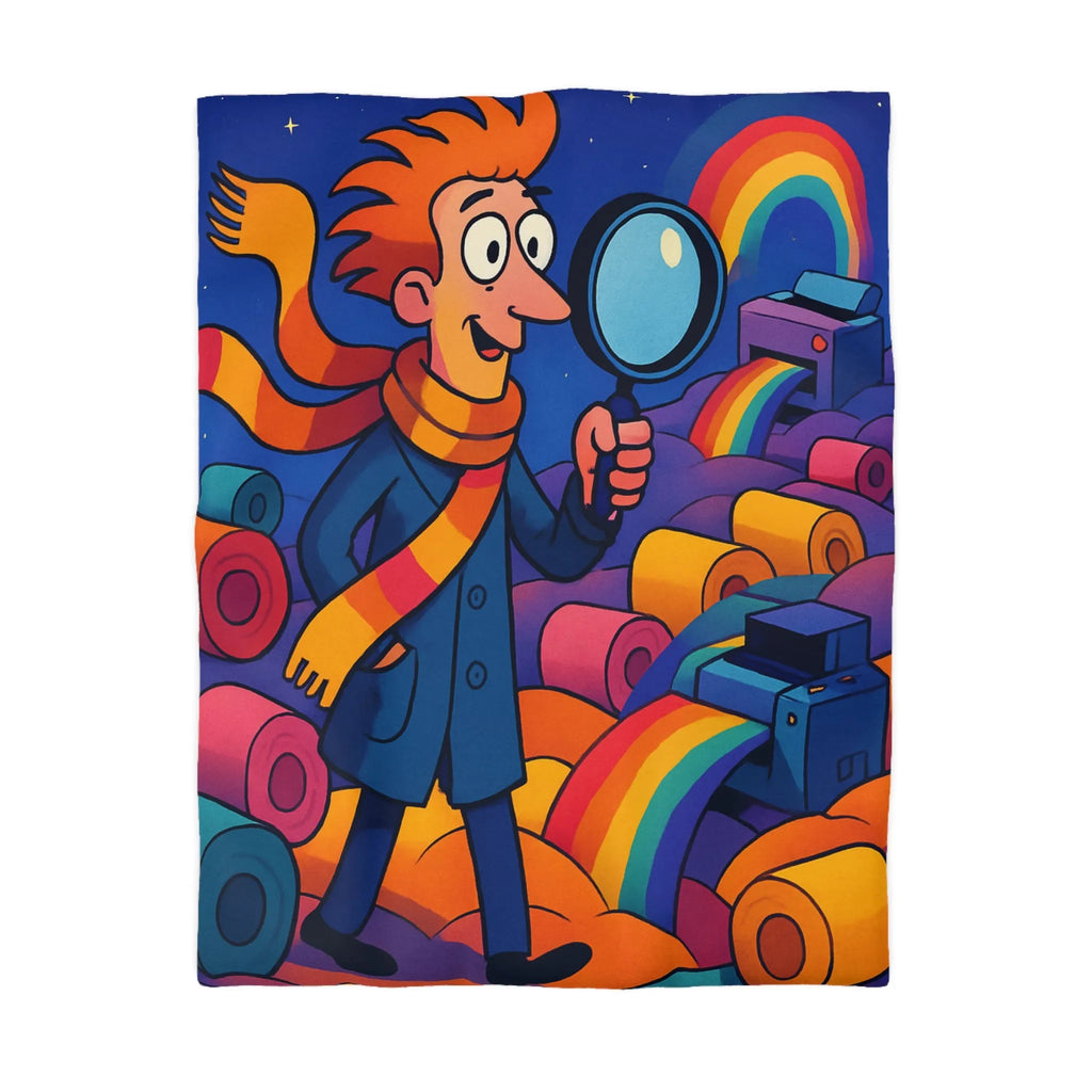 Explorez les couleurs et mystères sur housse de couette lumineuse avec détective fantaisiste