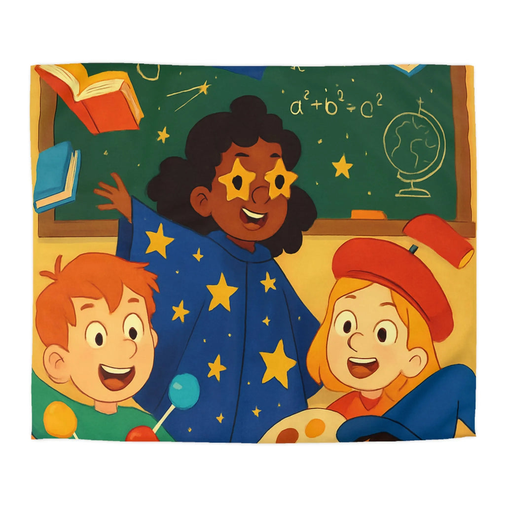 Housse de couette éducative colorée avec enfants et univers de l'apprentissage joyeux