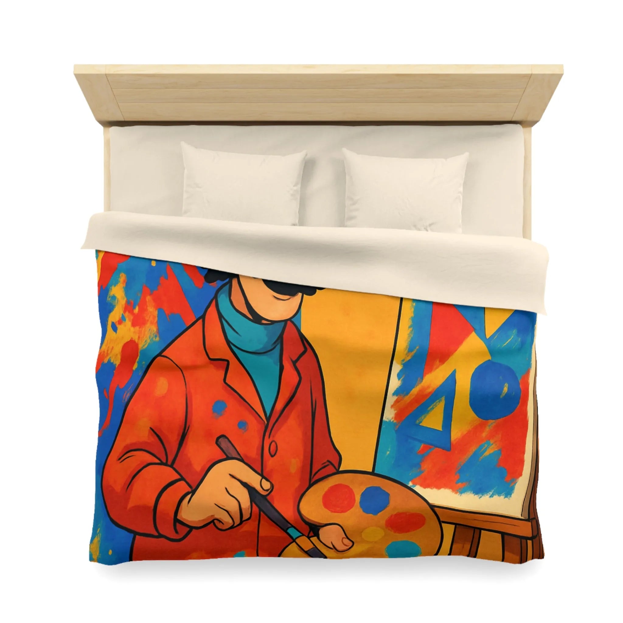 Housse de Couette Artiste Coloré avec Palette et Arrière-Plan Géométrique Expressif