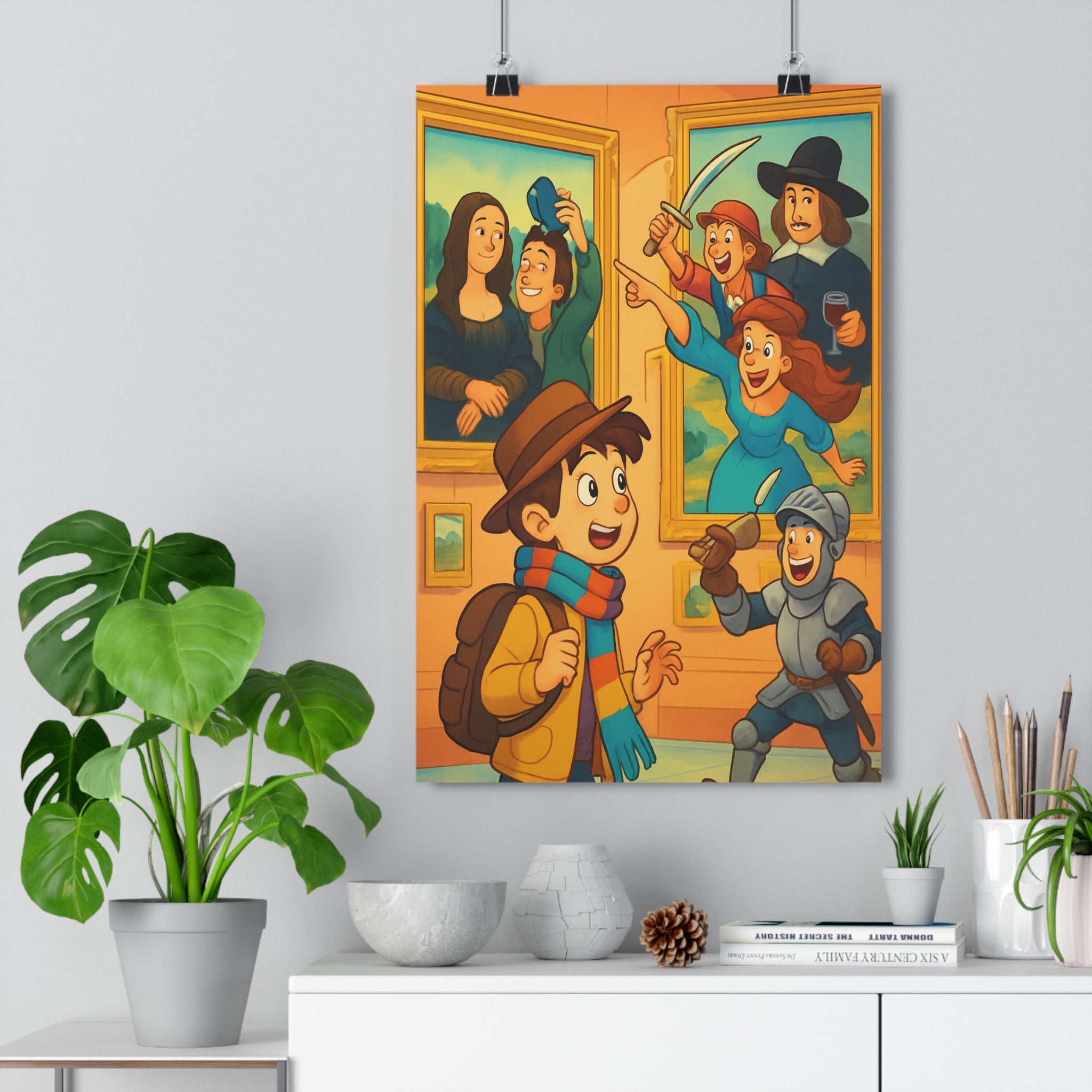Poster décoratif audacieux enfant coloré aventure chevalier historique musée graphique coloré chambre joyeuse qualité