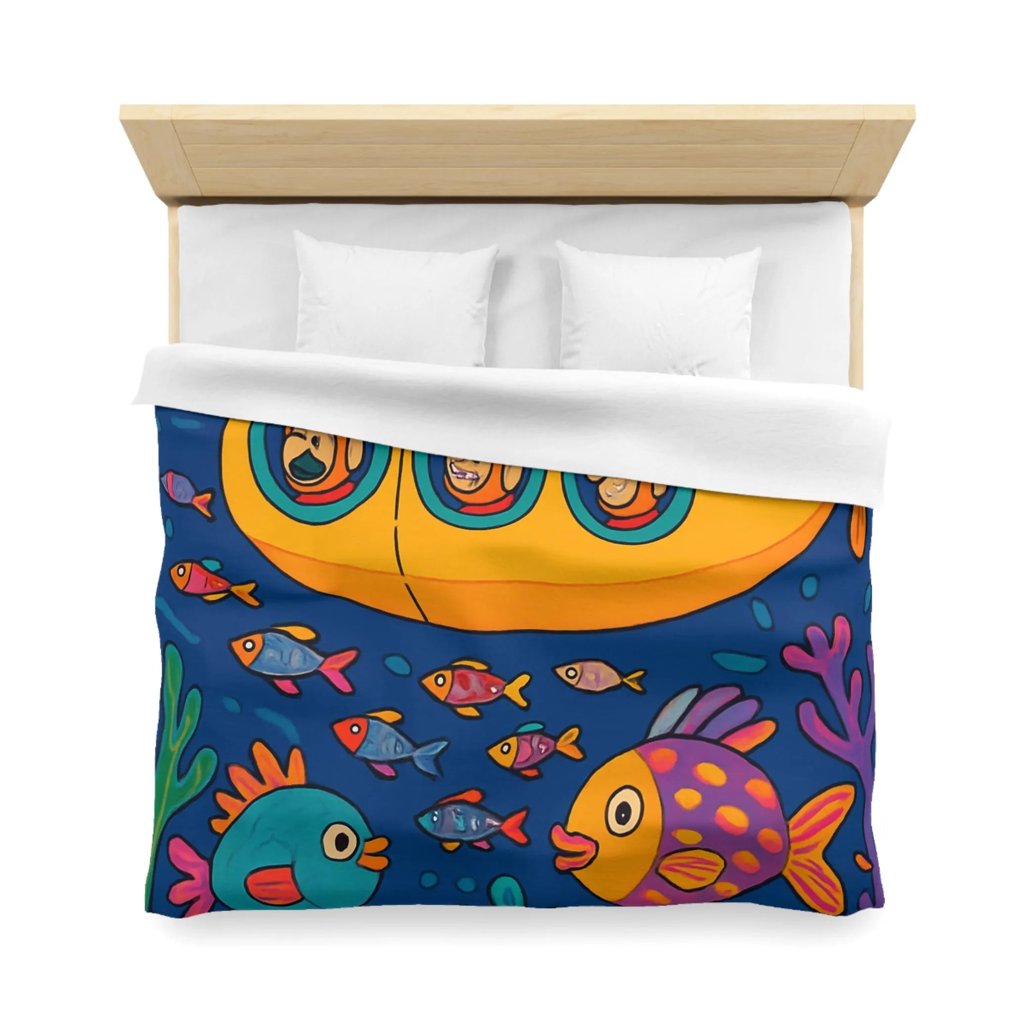 Housse De Couette Colorée Sous-Marine Avec Sous-Marin Jaune Et Poissons Amusants
