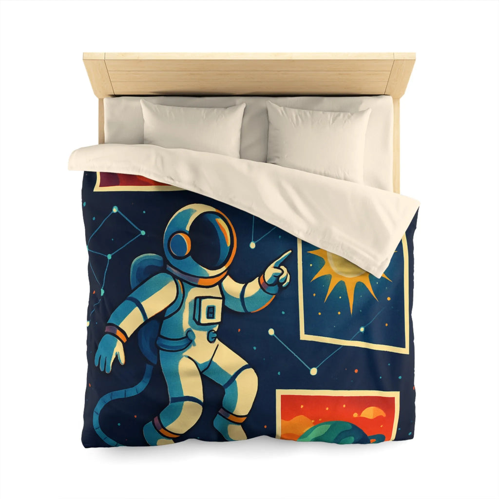 Housse de Couette Espace: Astronaute Flottant parmi Planètes et Constellations, Nuit Étoilée