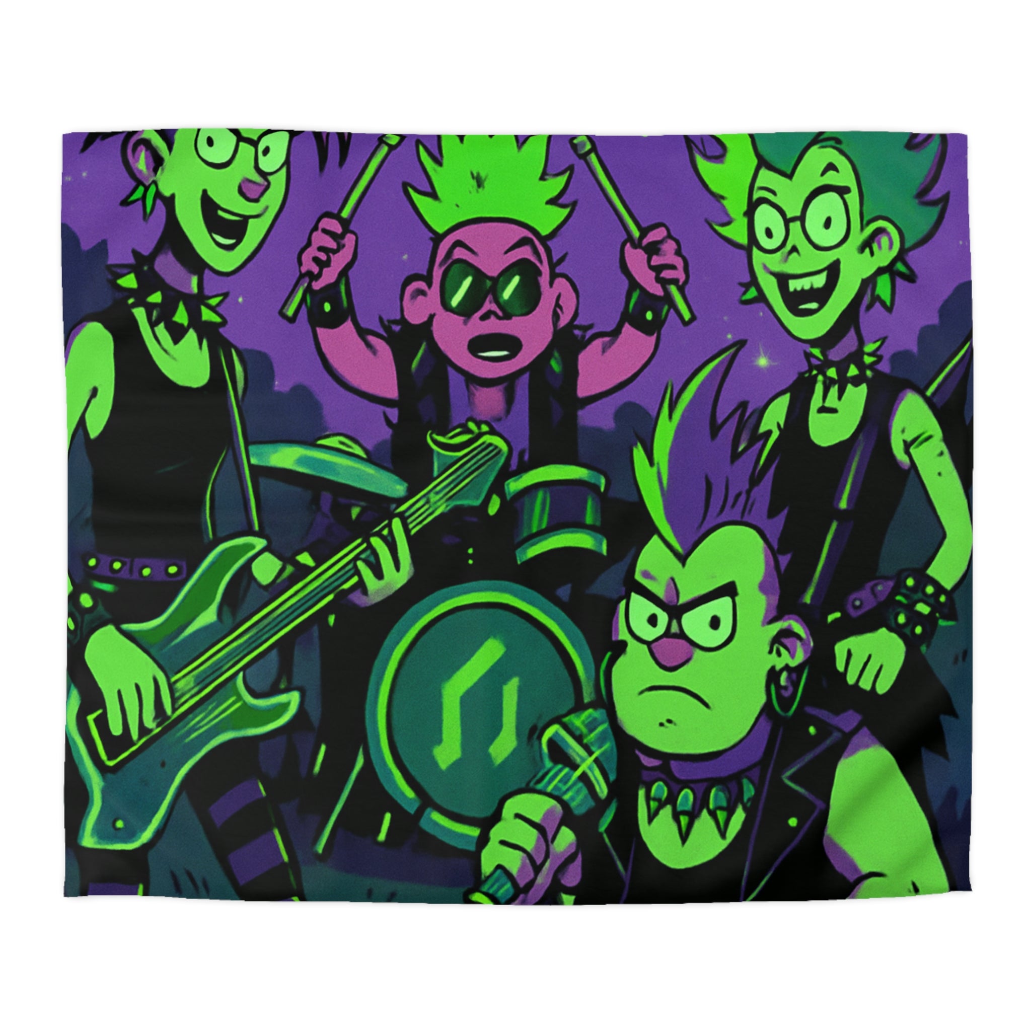 Housse de Couette Punk Rock avec Groupe de Musique sous Ciel Étoilé Nocturne