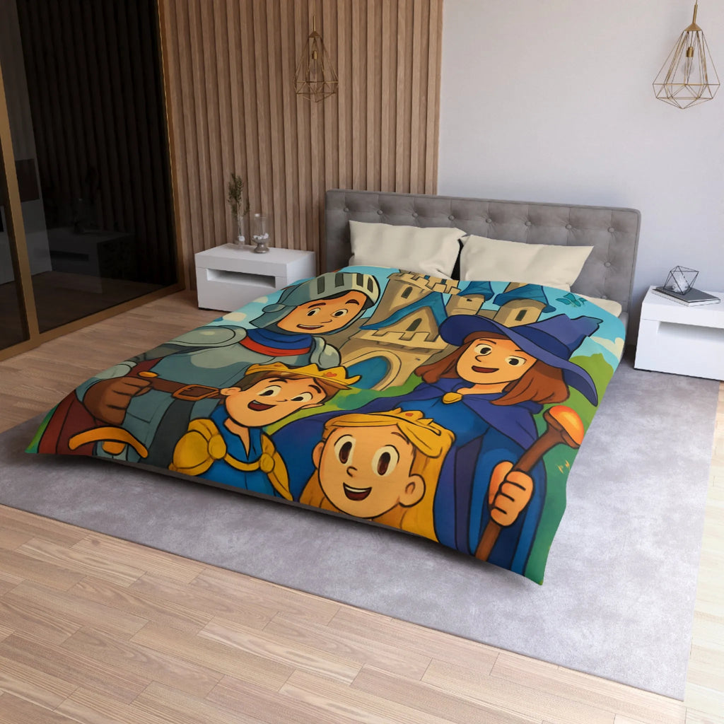 Housse de Couette Enchantée avec Chevalier, Princesse, Château, et Dragon pour Enfants