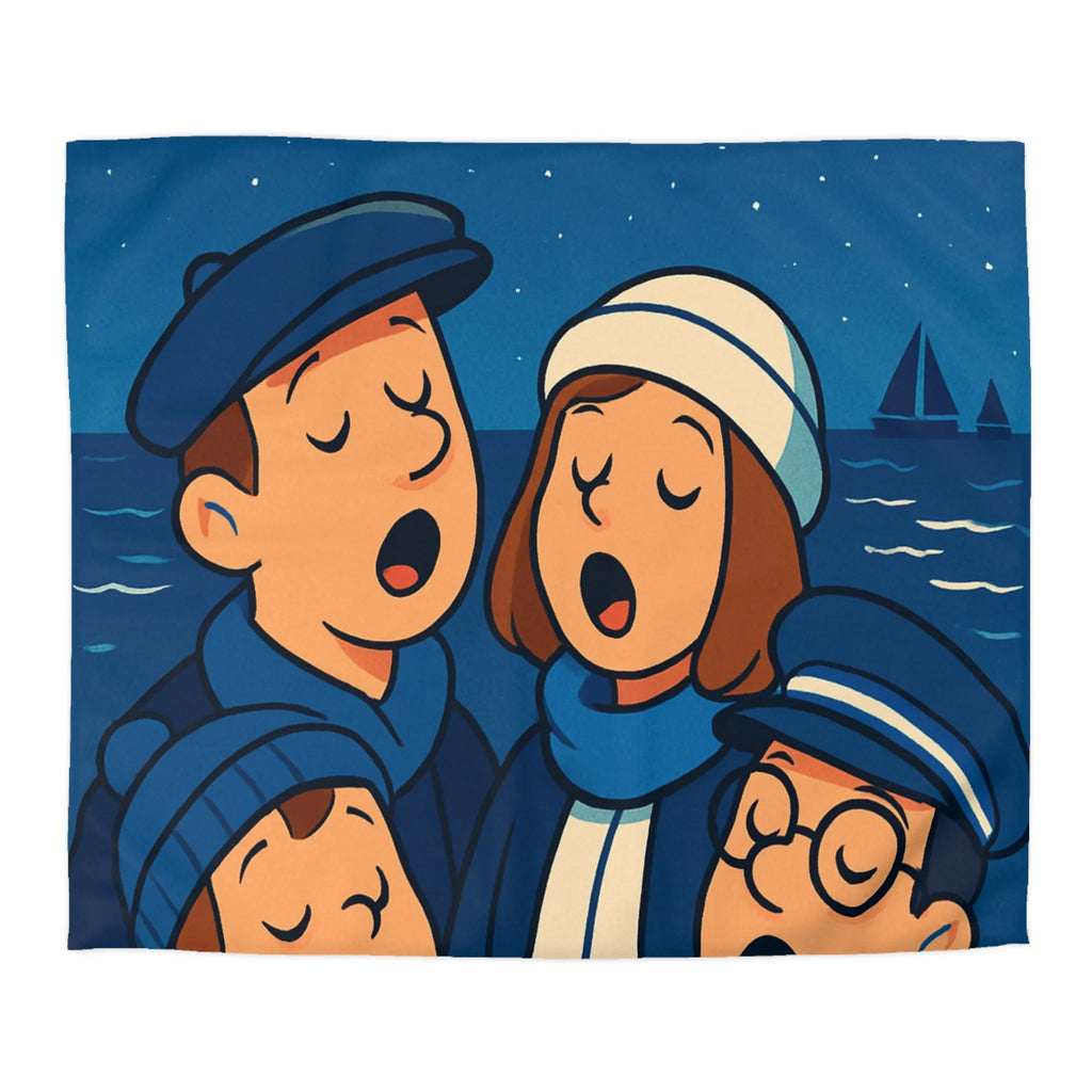 Housse de couette avec illustration nautique vintage de chanteurs sous un ciel étoilé