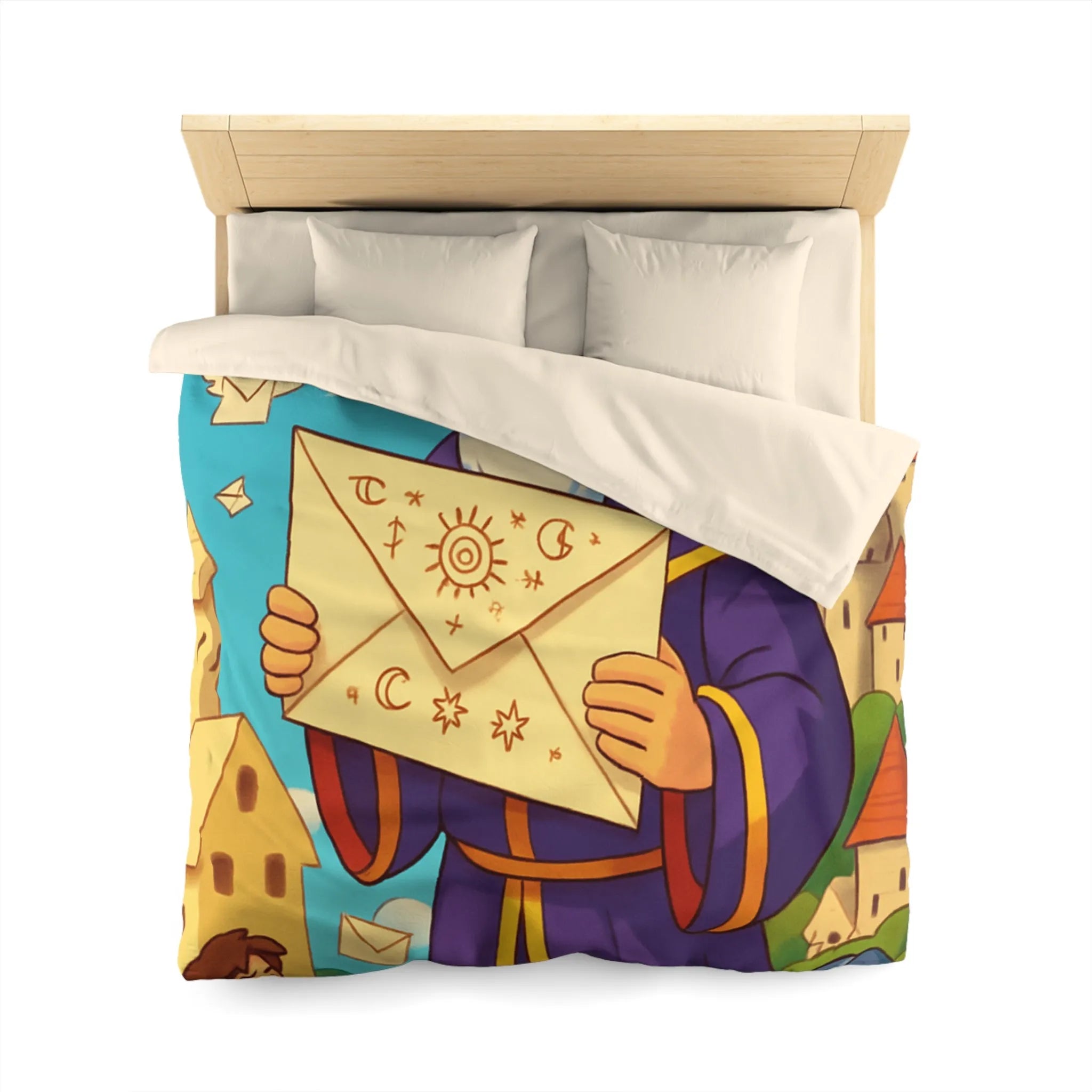 Housse de couette joyeuse avec roi médiéval et château féerique pour enfants
