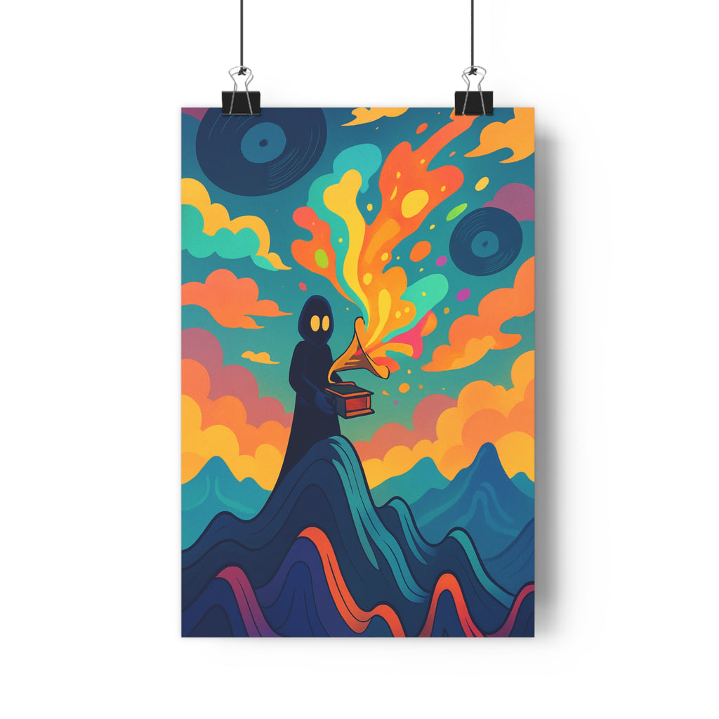 Poster décoratif art moderne jaune orange bleu mystique surréaliste salon chambre 30x46 design élégant