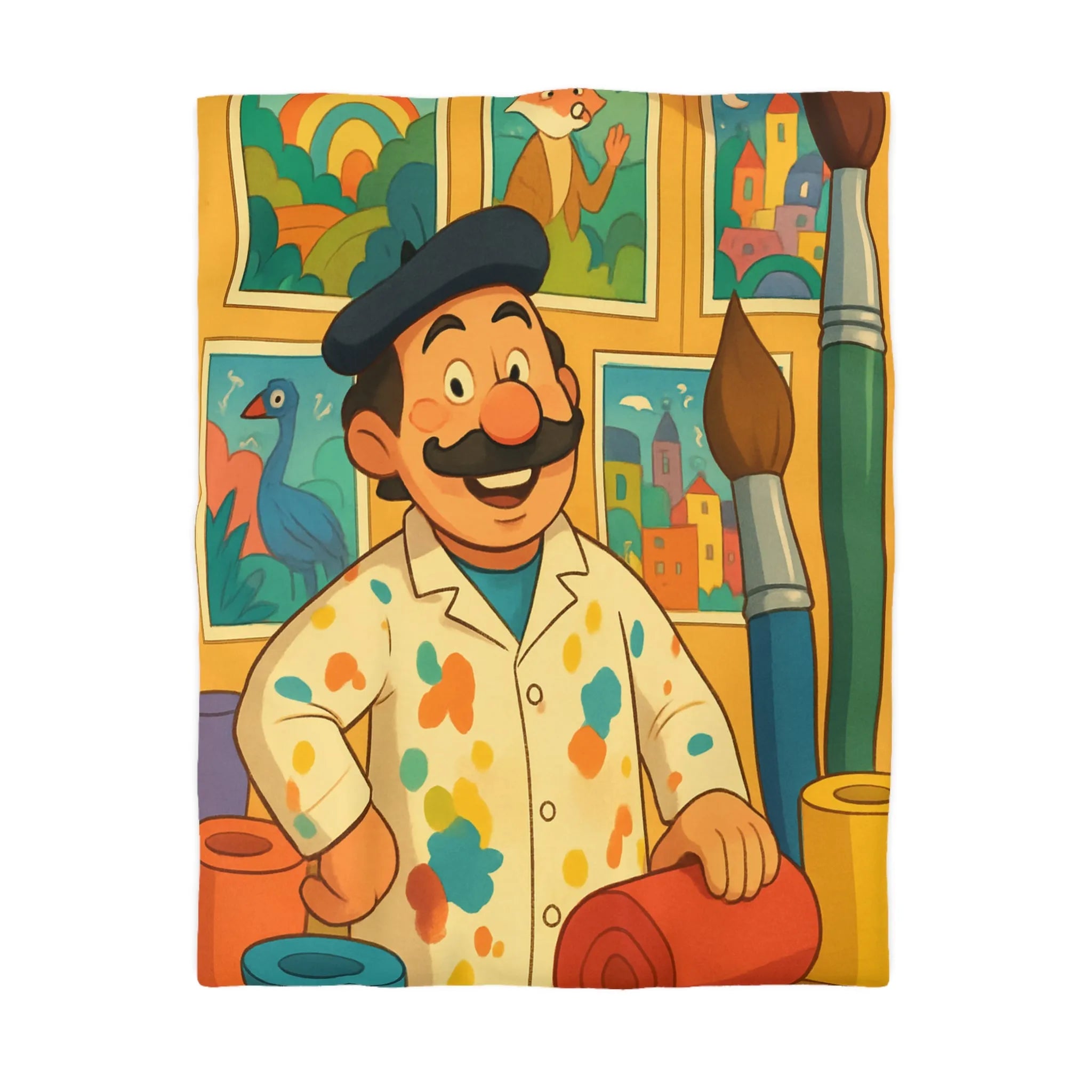 Housse de couette colorée avec artiste peintre et motifs animaliers joyeux