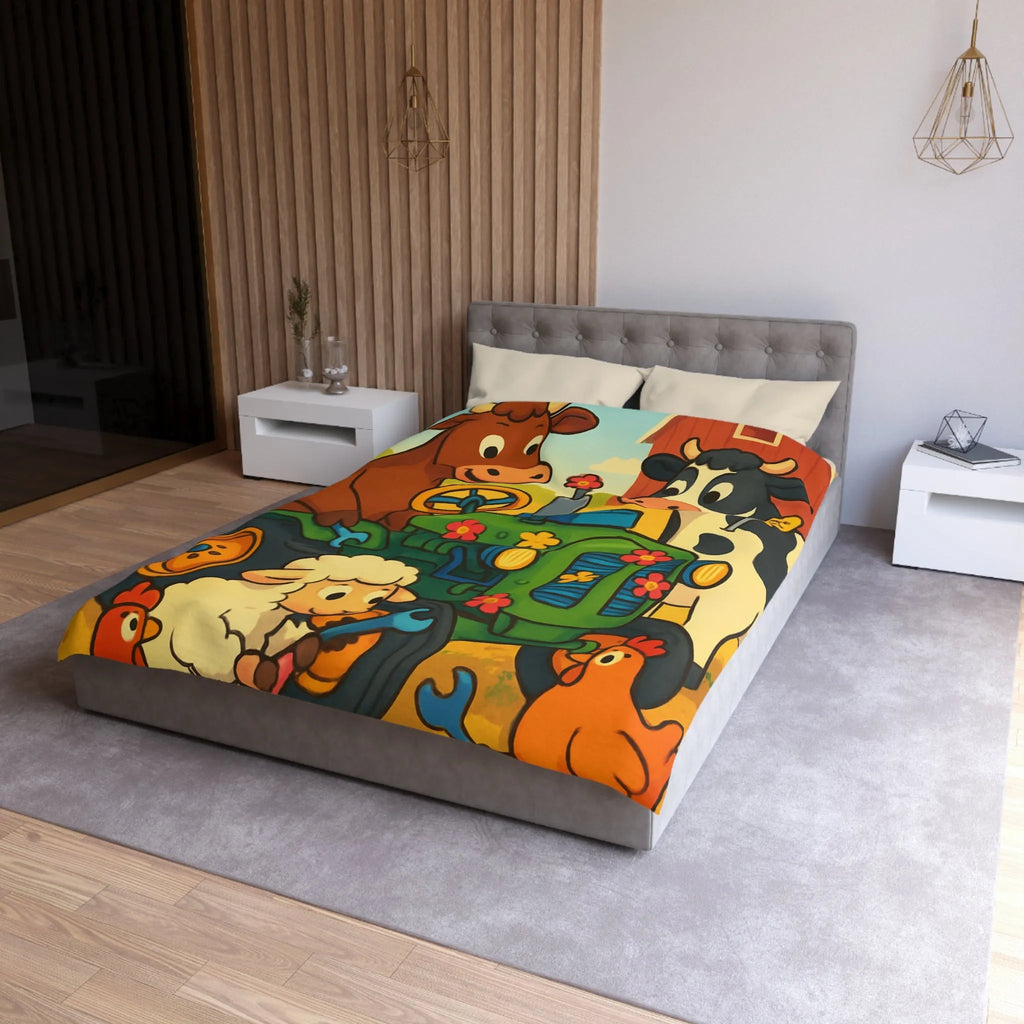Housse de couette colorée avec animaux amusants à la ferme et tracteur ludique