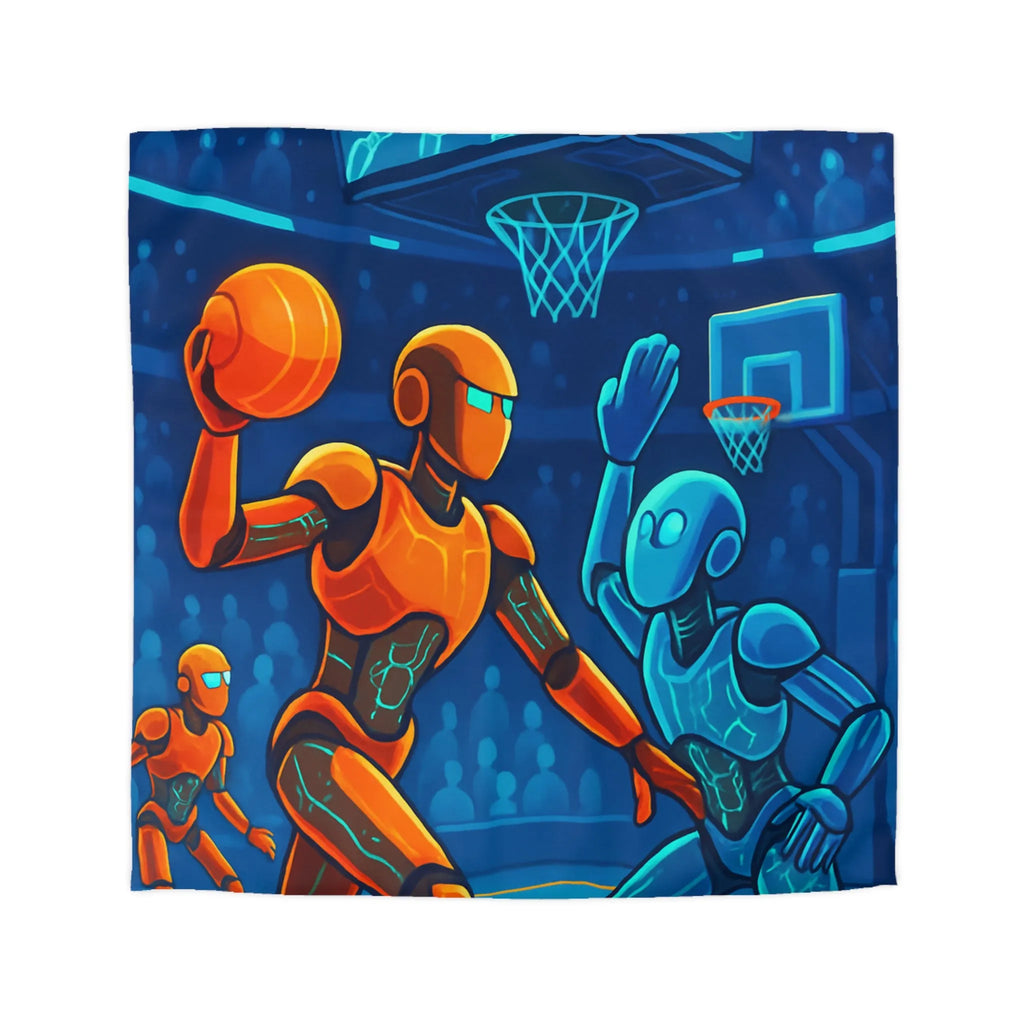 Housse de couette avec motif futuriste de robots jouant au basket sous lumière néon