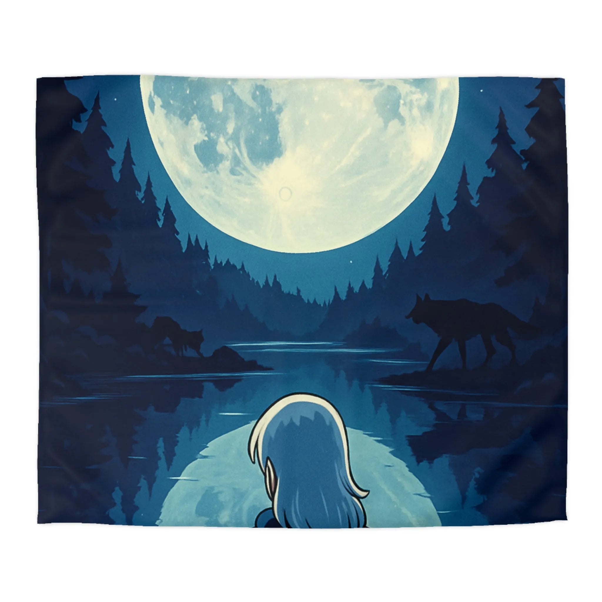 Envoûtante Housse de Couette Nocturne avec Pleine Lune Mystérieuse et Silhouette d'Arbres