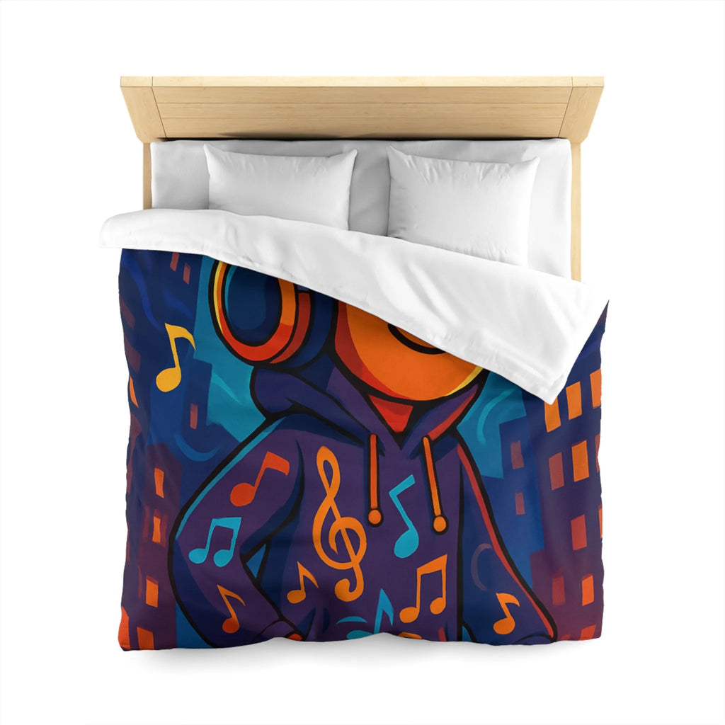 "Housse de couette colorée avec design urbain de musique pour chambre moderne et dynamique"