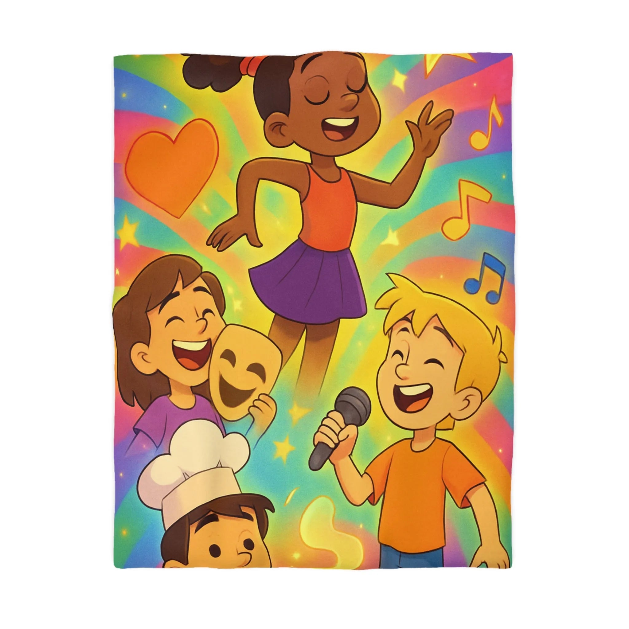 Enchantante housse de couette colorée pour enfants avec illustrations joyeuses et motifs arc-en-ciel