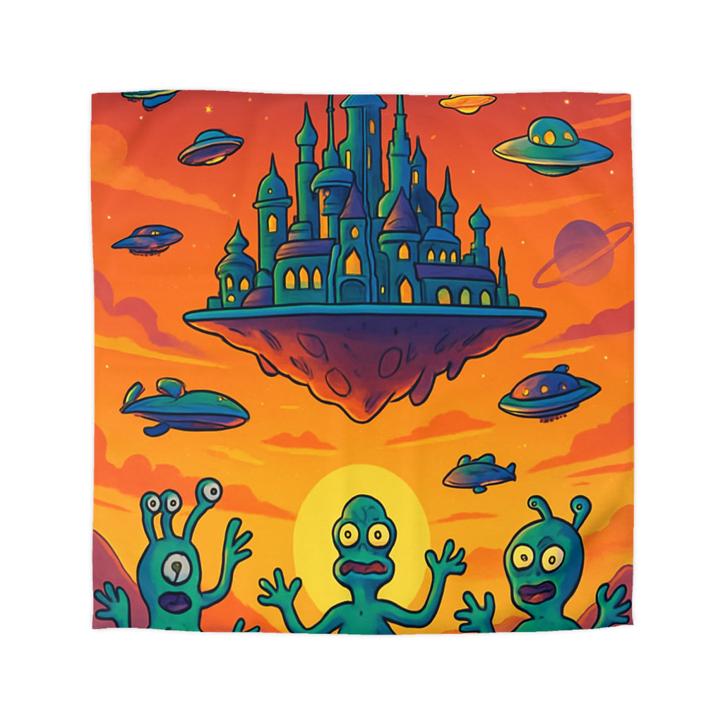 Housse de couette sur thème extraterrestre avec château flottant et OVNI colorés