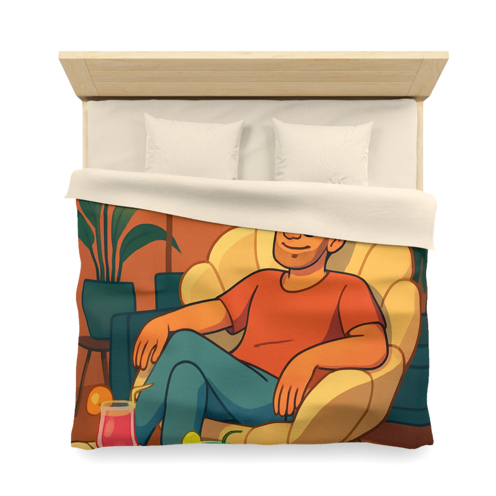 Housse de Couette Tropicale Design Moderne avec Feuilles et Boissons Colorées Style Rétro