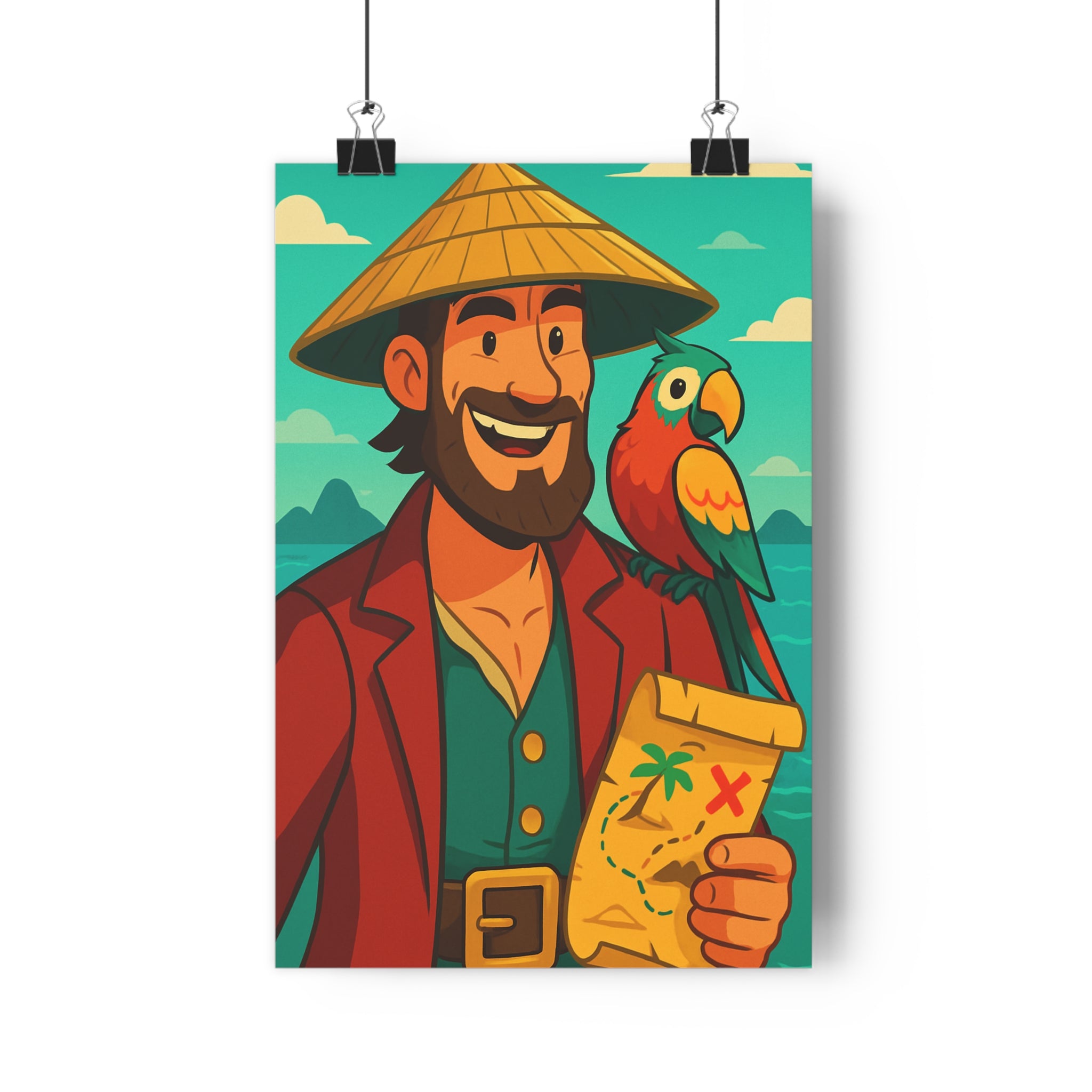 Poster décoratif aventure anime joyeux chambre bureau enfant marin bleu paille perroquet carte paysage