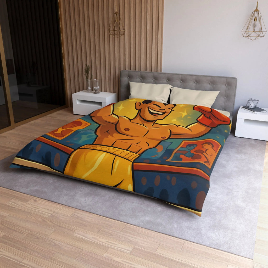 Housse de couette boxer animé gagnant, ambiance rétro colorée pour chambre sportive