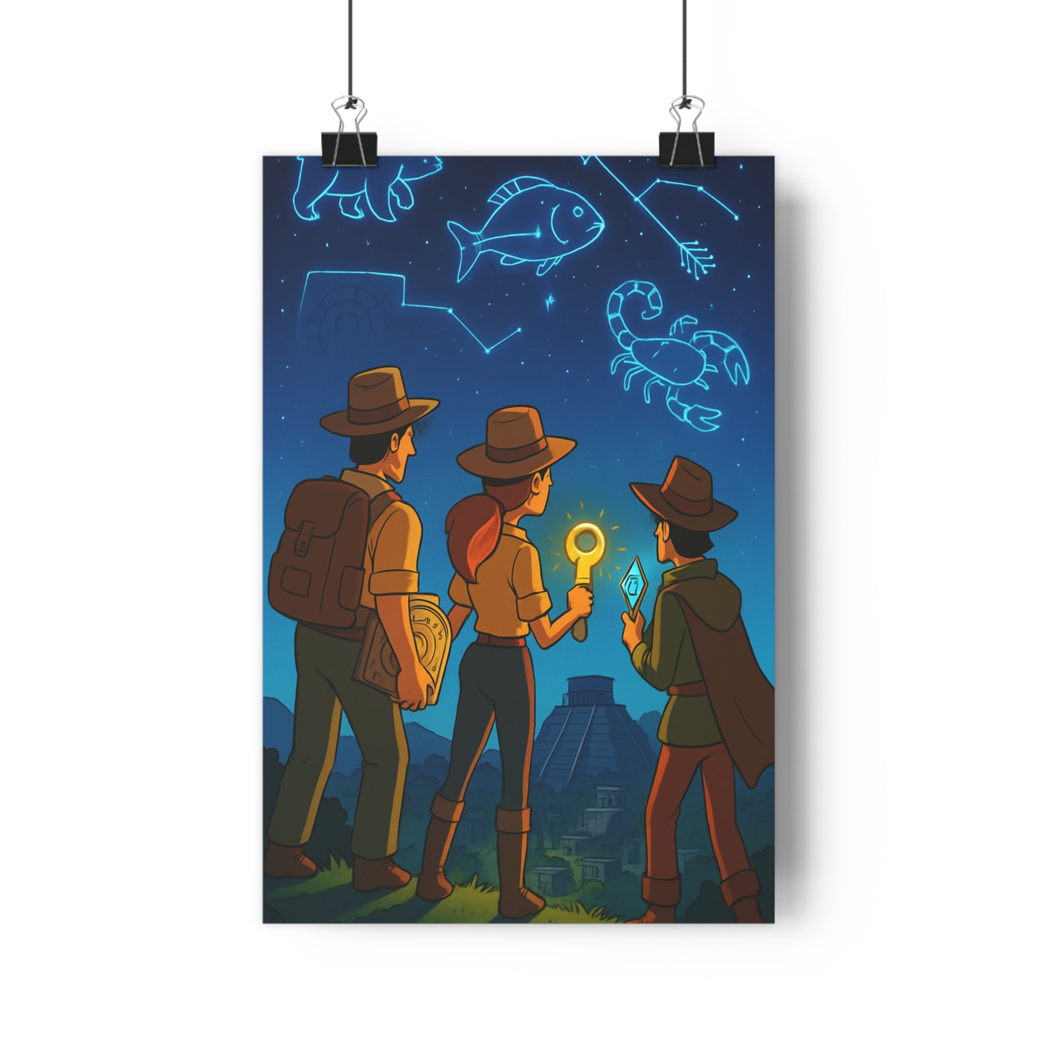 Poster décoratif anime mystique aventure explorateurs étoiles constellations lumineux chambre bureau format 30x46 cm