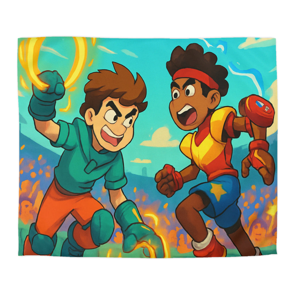 Housse de couette vibrante pour enfants avec athlètes dynamiques et énergie colorée