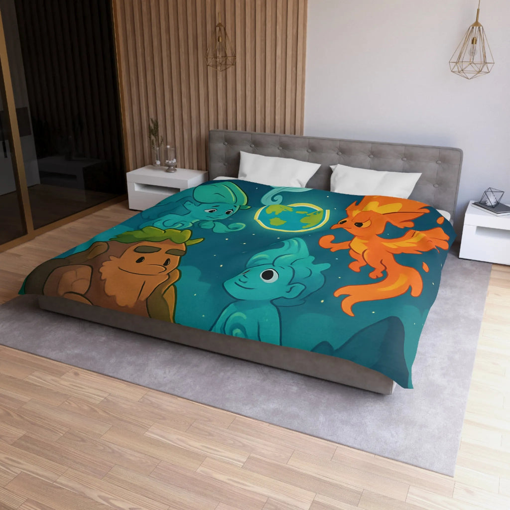 Housse de Couette Éléments Fantastiques pour Chambre Enfants avec Terre et Créatures Magiques