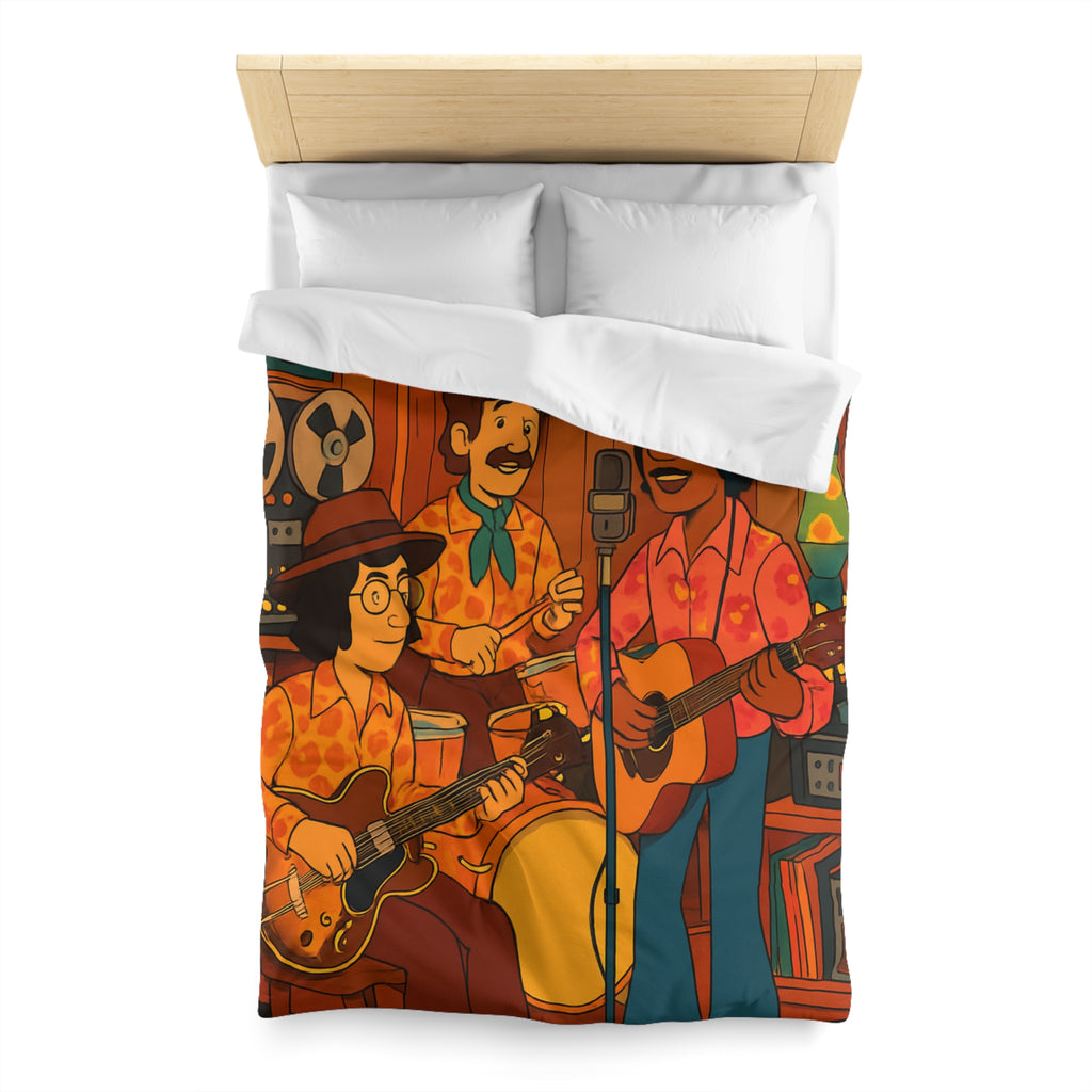 Housse de Couette Vintage avec Musiciens Rétro Jouant de la Guitare et Chanteur