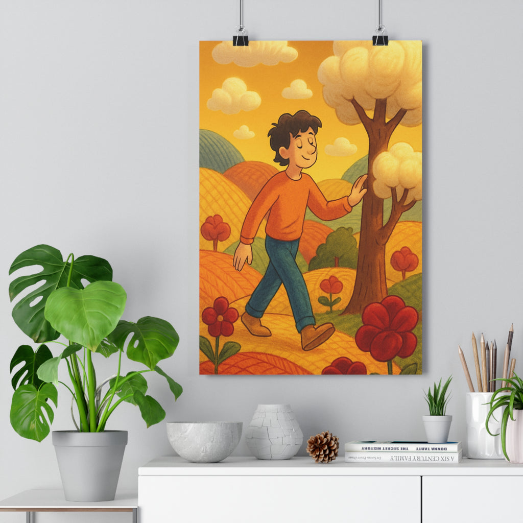Poster décoratif anime rêve jaune orange chaleureux champêtre paisible paysage salon chambre design élégant