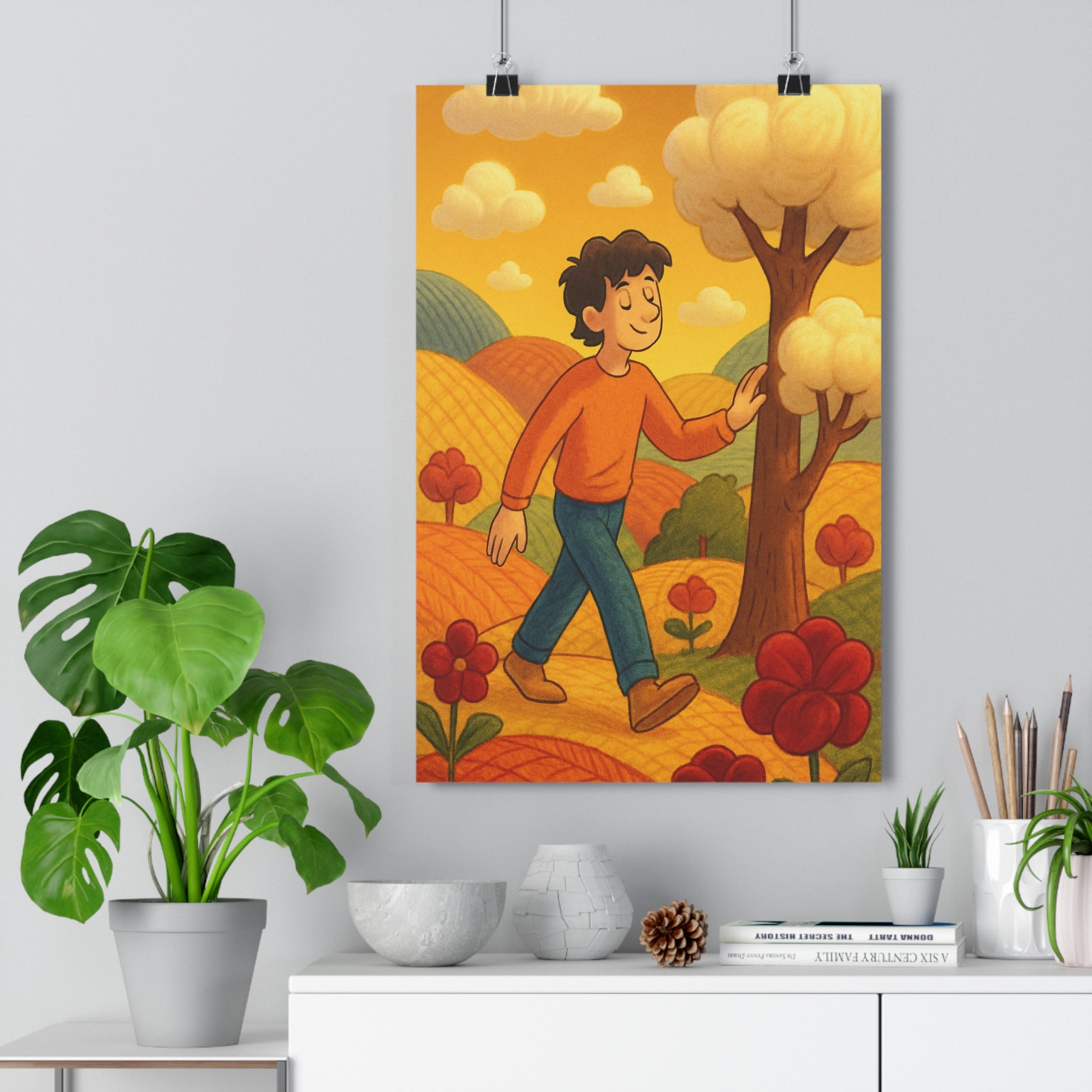 Poster décoratif anime rêve jaune orange chaleureux champêtre paisible paysage salon chambre design élégant