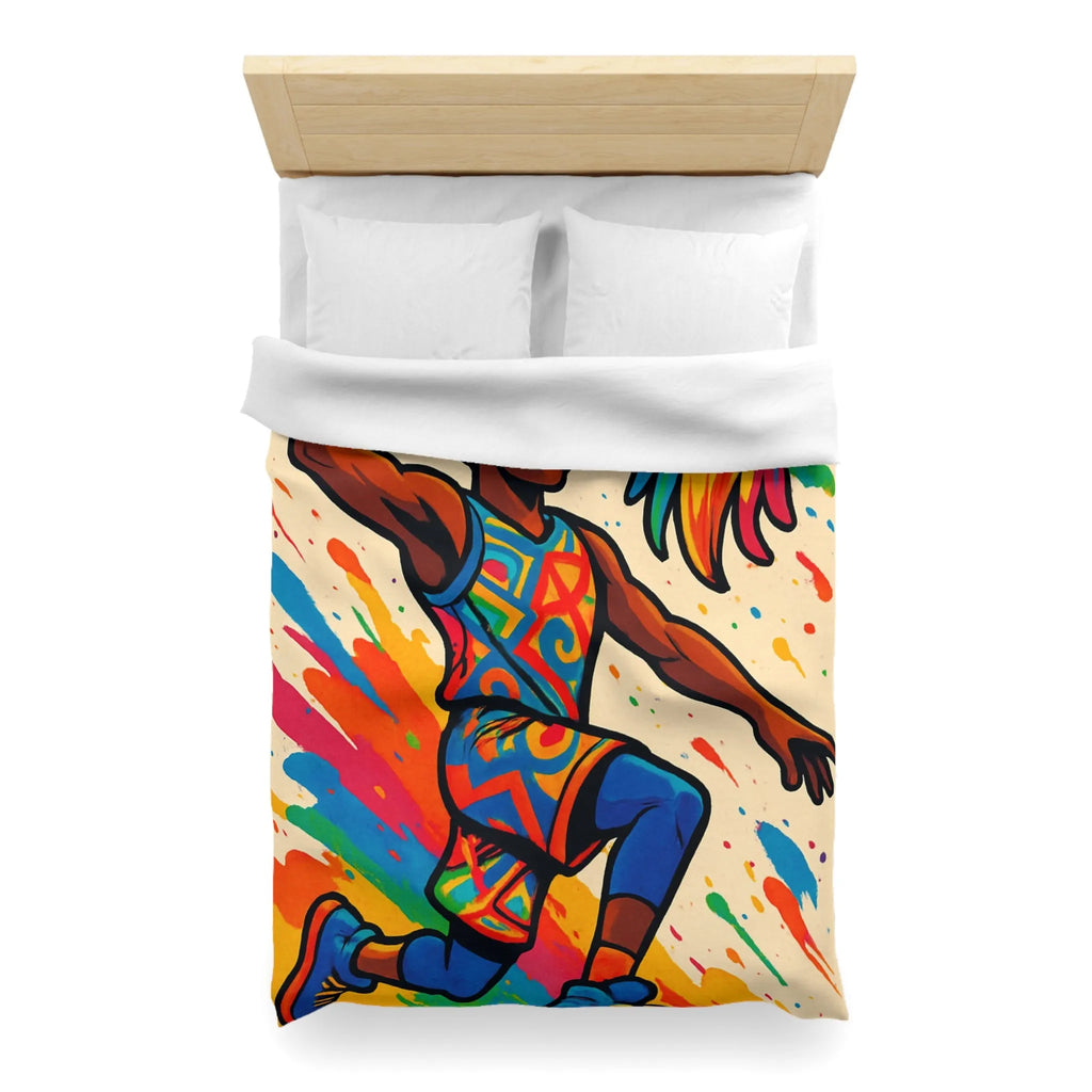 Housse de Couette Basket Éclatante : Athlete en Action avec Arc-en-Ciel Coloré