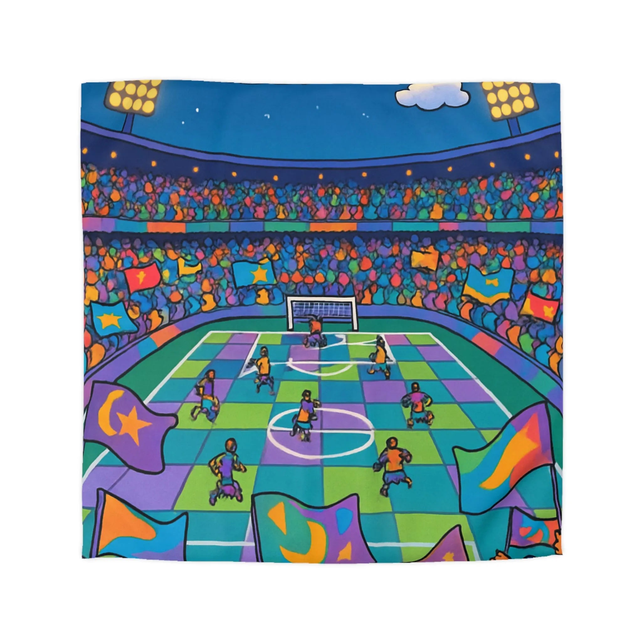 Housse de couette colorée avec motif de stade de football sous ciel étoilé