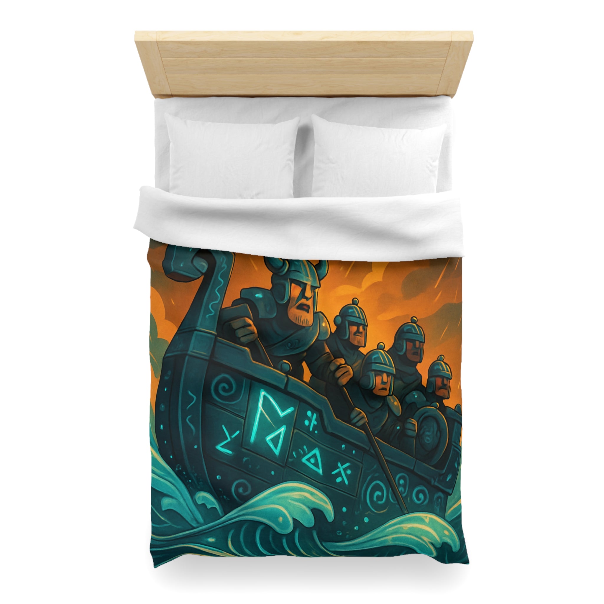 Housse de Couette Motif Vikings en Bateau sous Orage Céleste Féroce et Saisissant