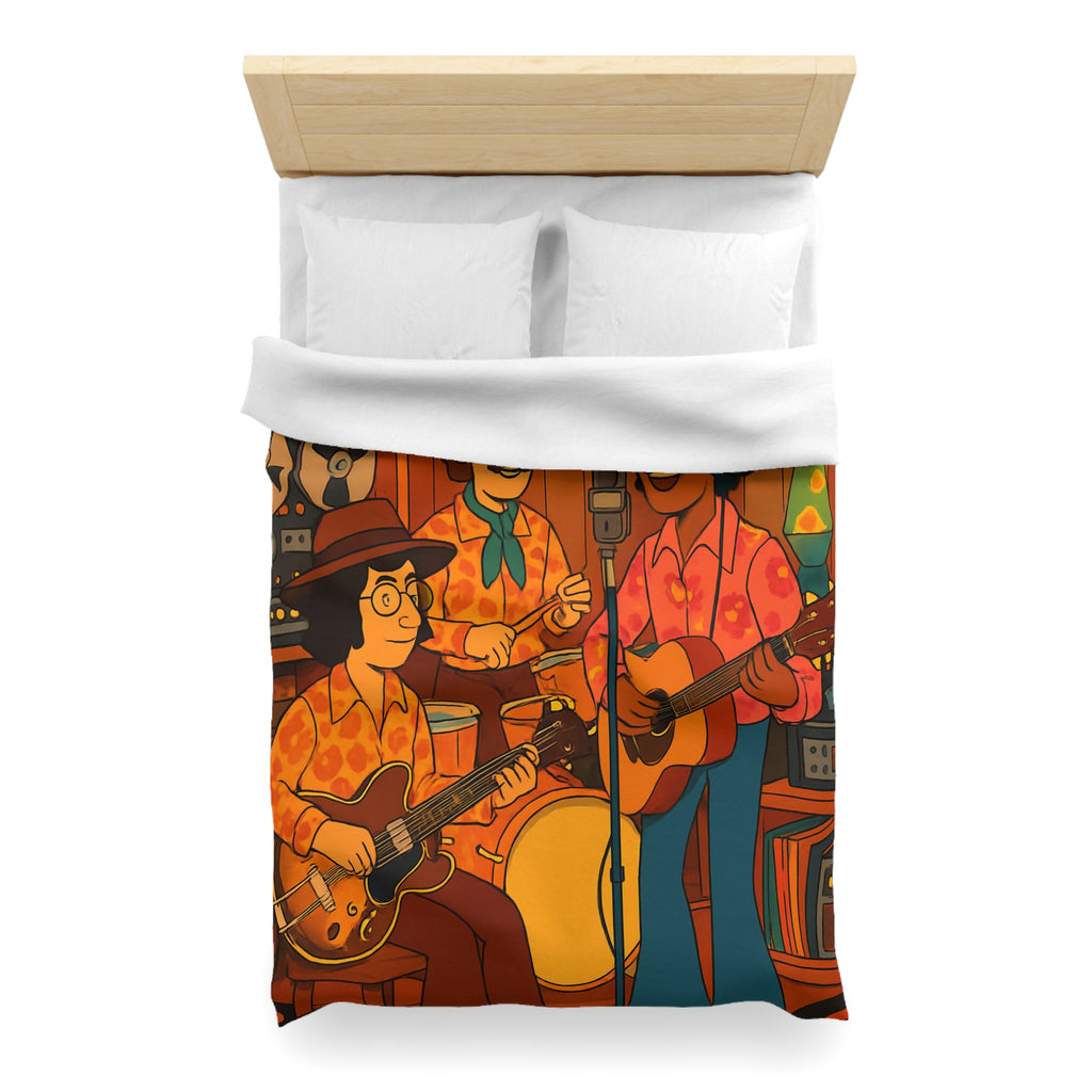 Housse de Couette Vintage avec Musiciens Rétro Jouant de la Guitare et Chanteur