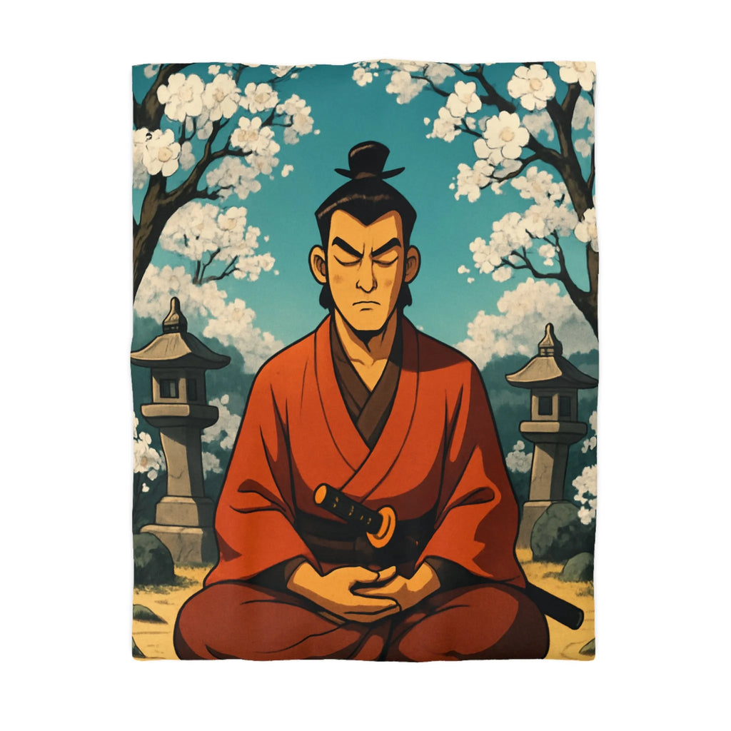 Housse de couette avec design de méditation sereine sous cerisiers en fleurs