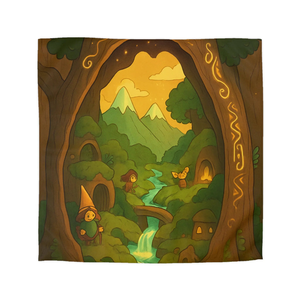 Housse de couette forêt magique avec elfes, ruisseau scintillant et arbres majestueux