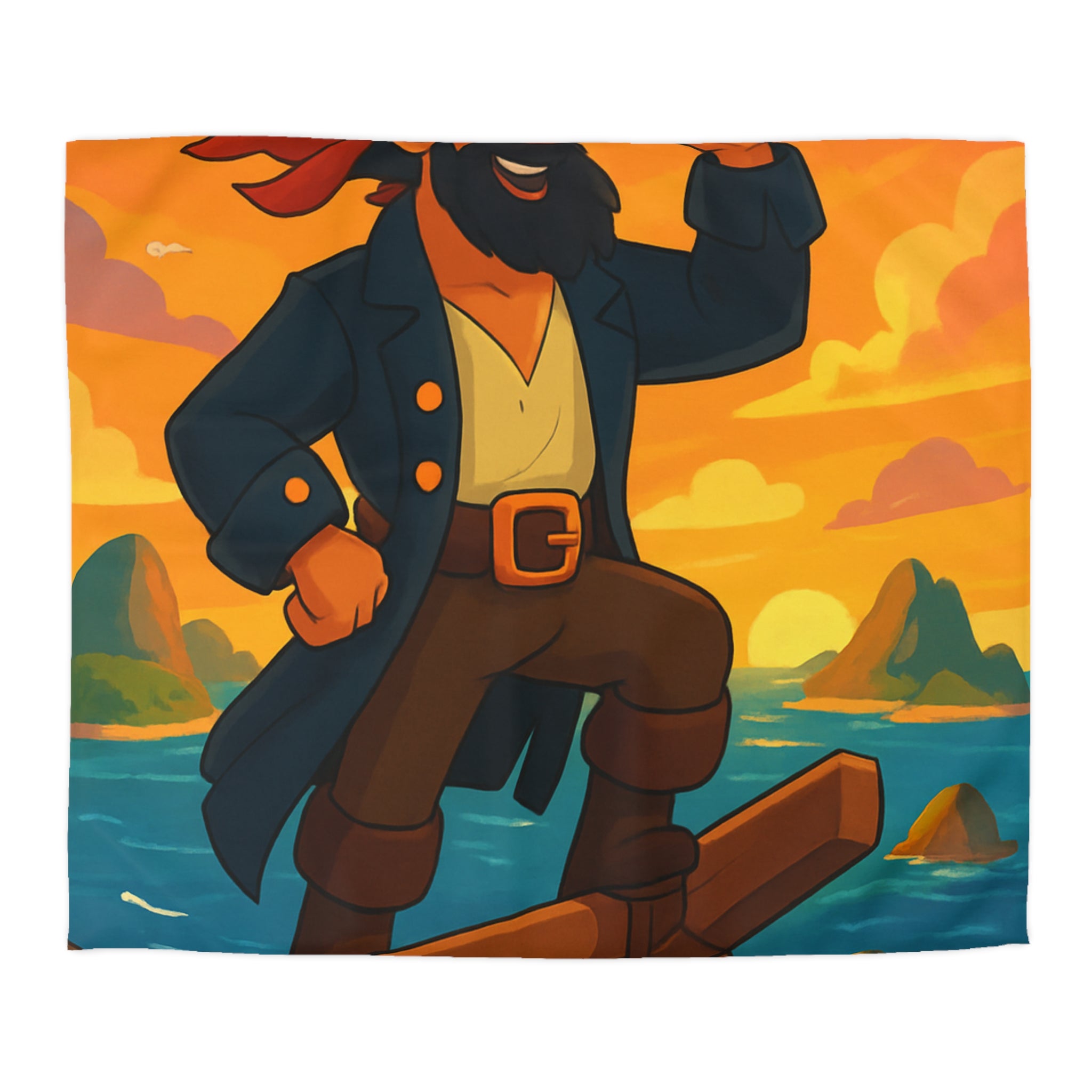 Housse de couette pirate flamboyant explorant les mers au coucher de soleil épique