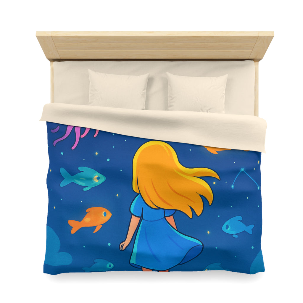 Housse de couette océane enfantine avec animaux marins, étoile ciel bleu magique