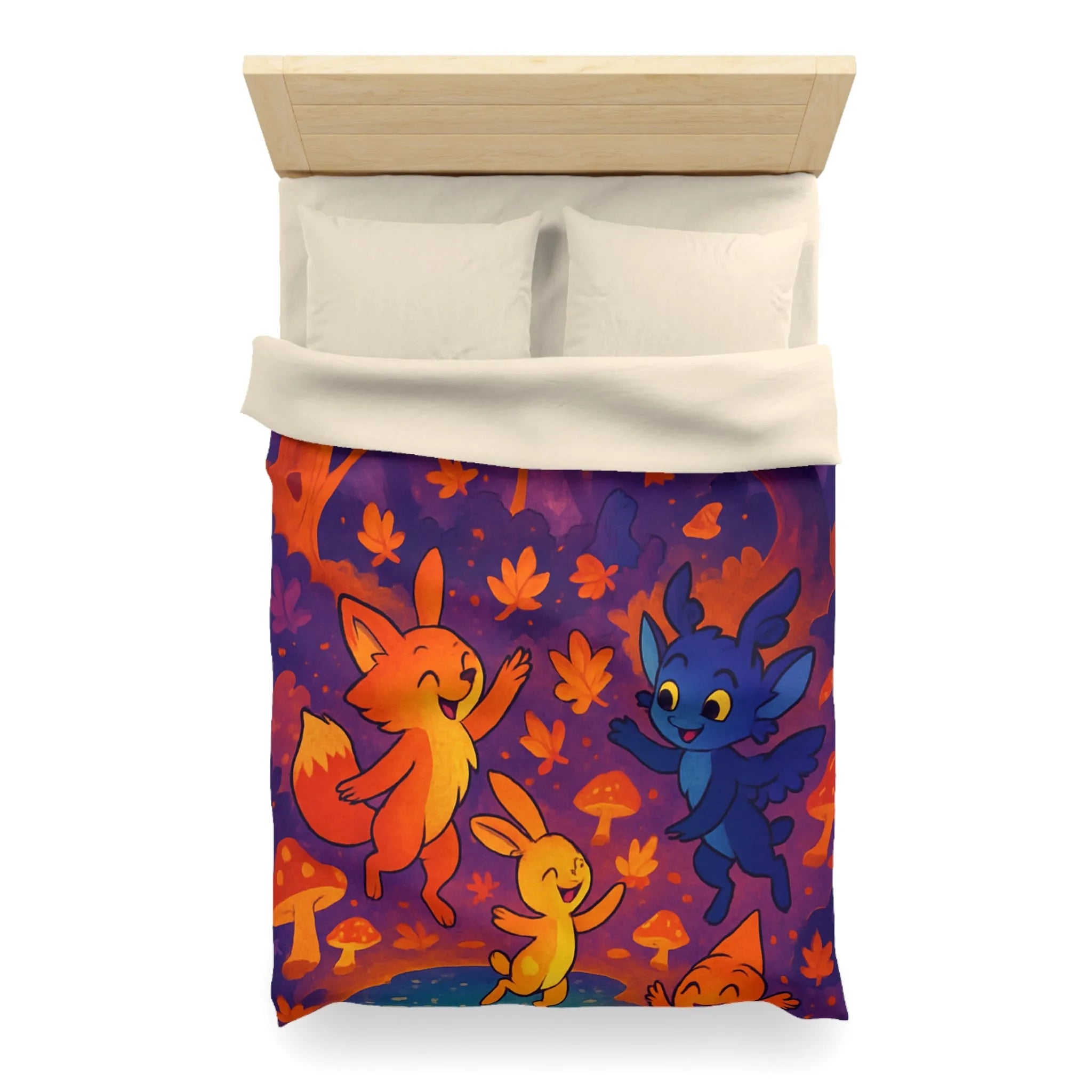 Housse de couette foret enchantée avec animaux fantastiques et ambiance féerique en couleurs vives