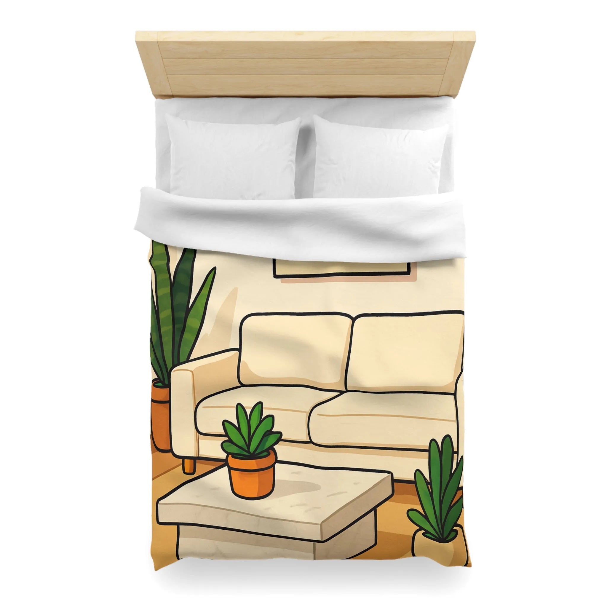 Housse de Couette Élégante avec Design Graphique Moderne et Plantes Vertes Décoratives