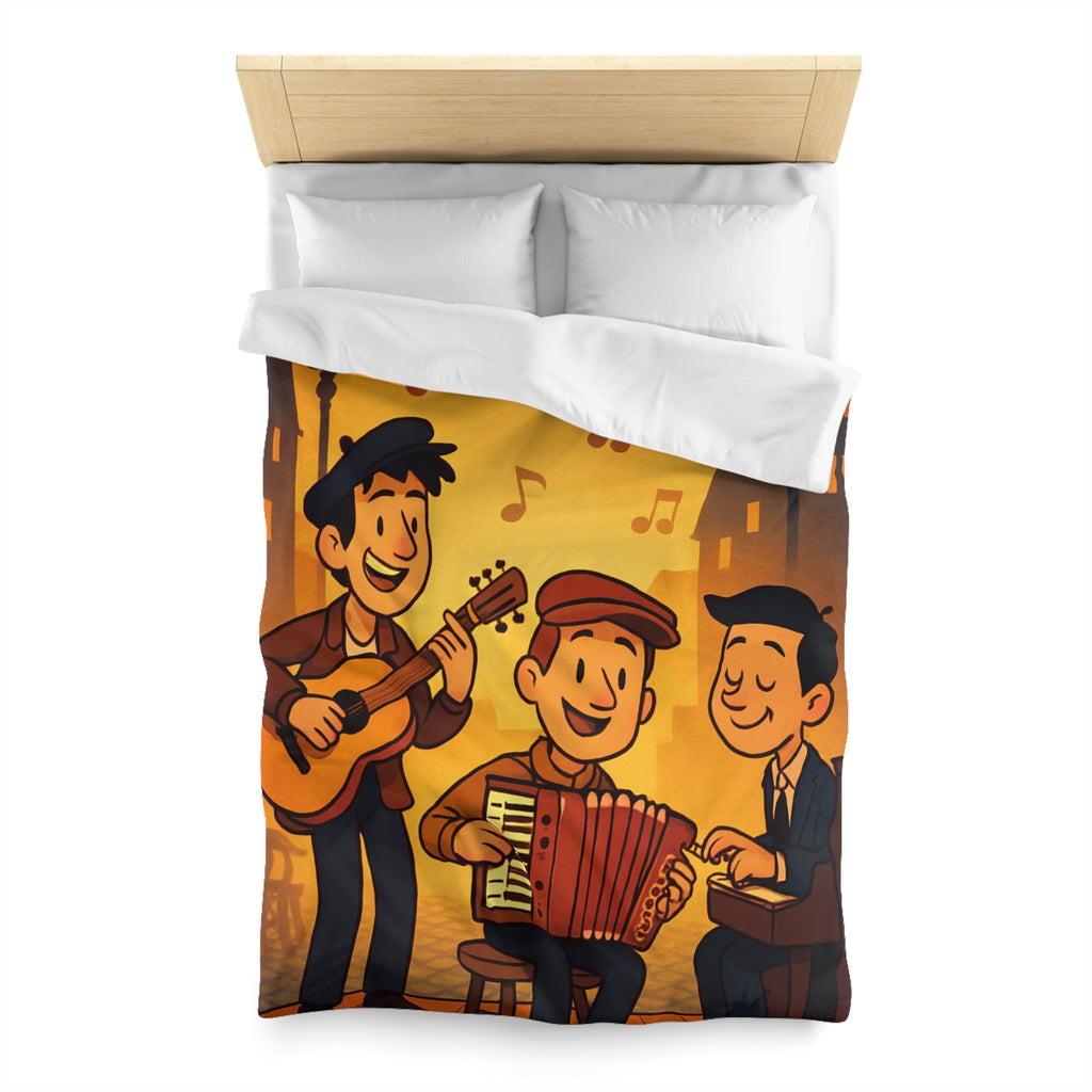 Housse de couette vintage ambiance musicale jazz avec trio de musiciens lumineux