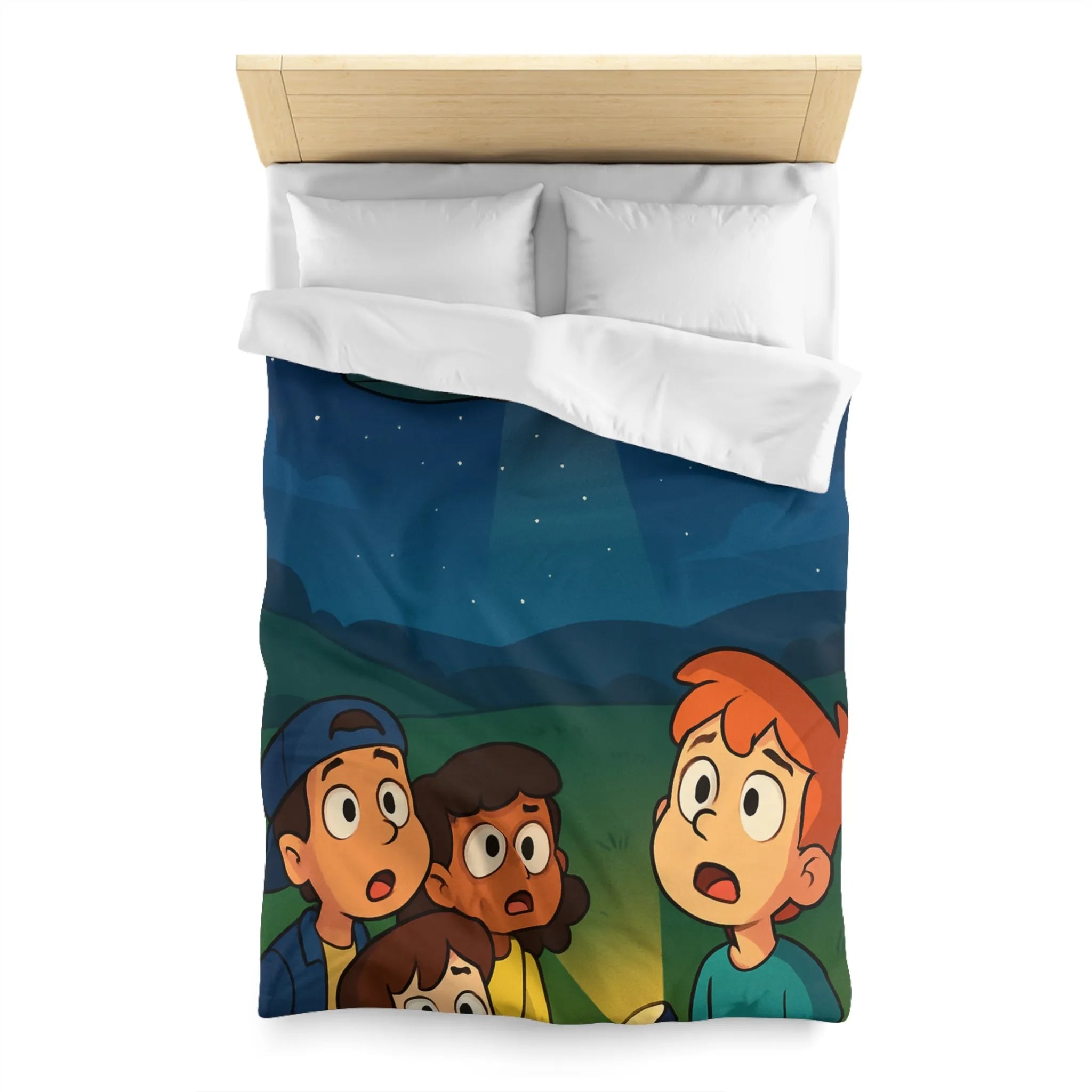 Découvre des Enfants Fascinés par un OVNI Éclairé dans le Ciel Nocturne Étoilé