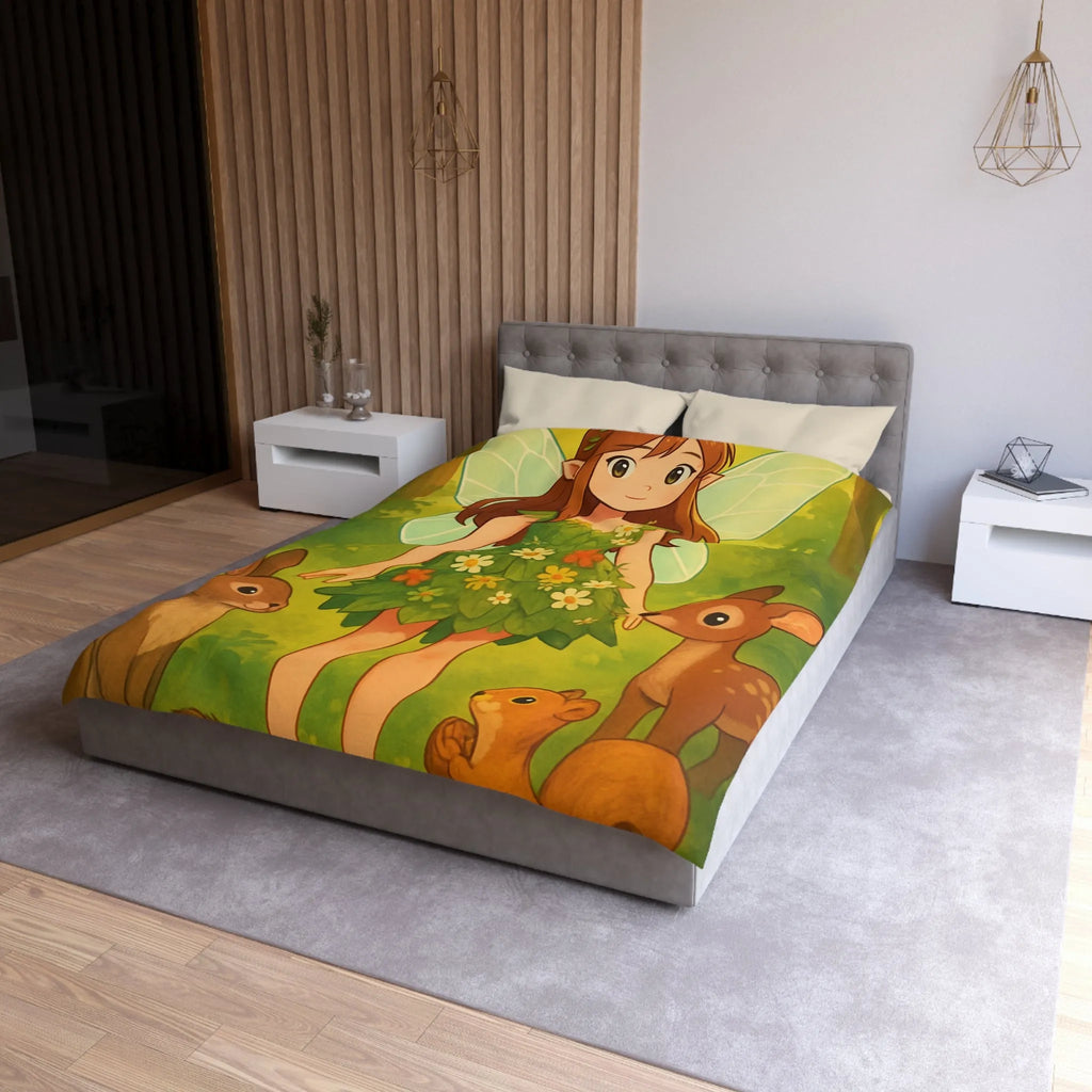 Housse de couette féerique avec fée et animaux de la forêt pour enfants