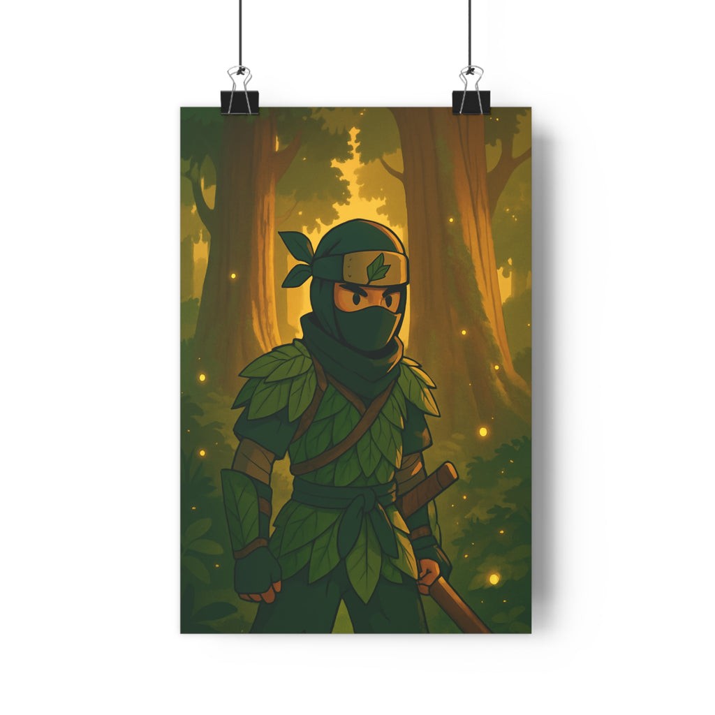 Poster décoratif ninja anime vert brun mystique forêt enchantée chambre aventure nature 30x46 cm