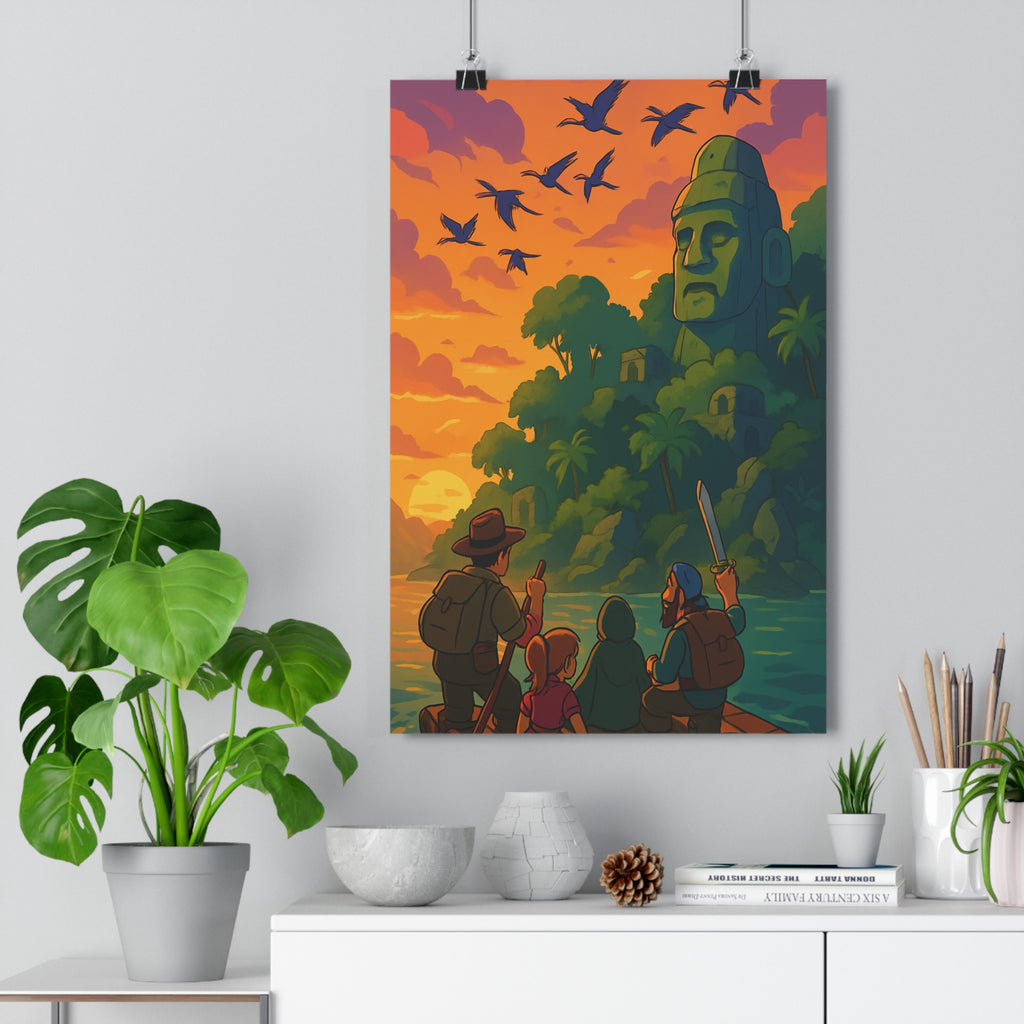 Poster décoratif aventure tropicale orange coucher soleil mystique chambre salon art mural vibrant qualité